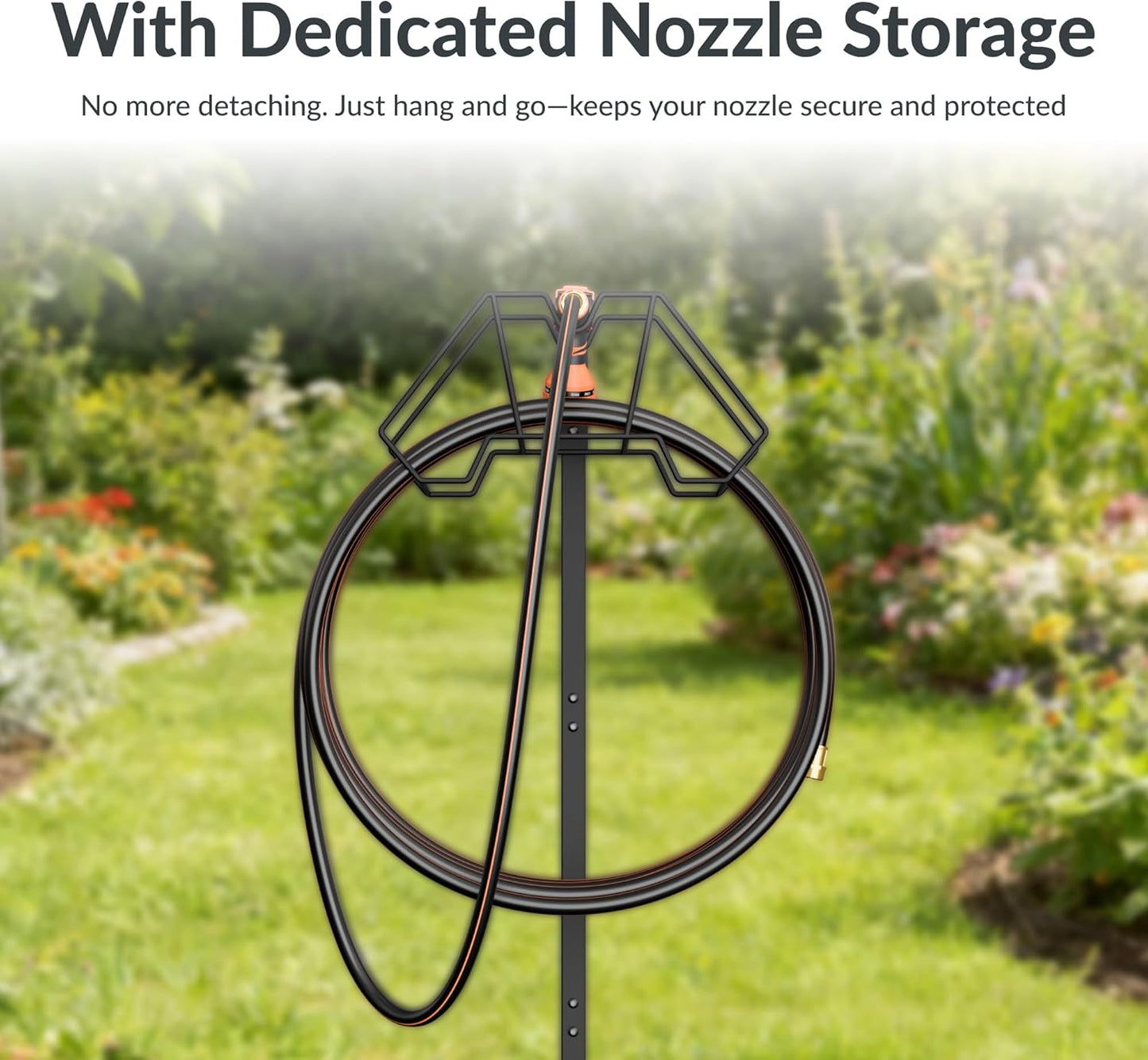 Giraffe Tools Garden Hose Holder- Heavy-Duty Freestanding Metal Stand, Holds 100FT Hose with 4 Spikes,Sturdy Hose Storage Stand for Outside Yard,Lawn,Garden,Black