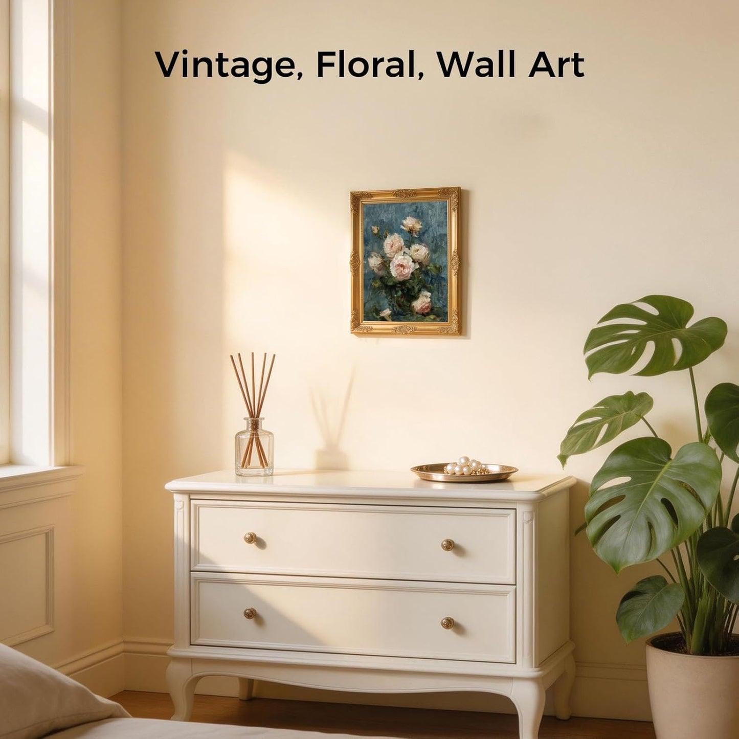 YYDESN Vintage Floral Art Print, Impressionist Rose Botanical Wall Art, Soft Pink Flowers Painting Poster for Bedroom Bathroom Living Room, Romantic Cottagecore Decor, Unframed (8X10)