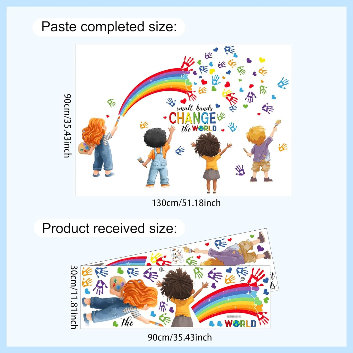 Small Hands Change The World Equality Wall Decal,Peel and Stick Inspirational Quote Rainbow Art Wall Sticker Decors,for Kids Bedroom Nursery Playroom Classroom Library Reading Corner Decoration