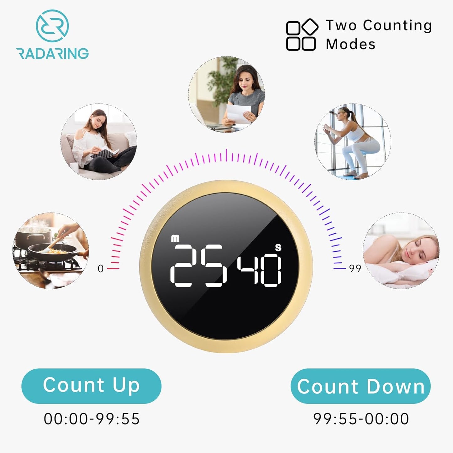 Amber Quick Que Kitchen Timers, Visual timers Large LED Display Magnetic Countdown Countup Timer for Classroom Cooking Fitness Baking Studying Teaching, Easy for Kids and Seniors (Amber)