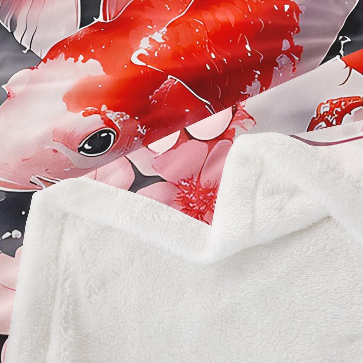 Feelyou Kids Japanese Koi Fish Fleece Throw Blanket Throw 50"x60" Cherry Blossoms Sherpa Blanket Boys Girls Japanese Style Plush Blanket Sakura Flower Floral Botanical Spring Fuzzy Blanket
