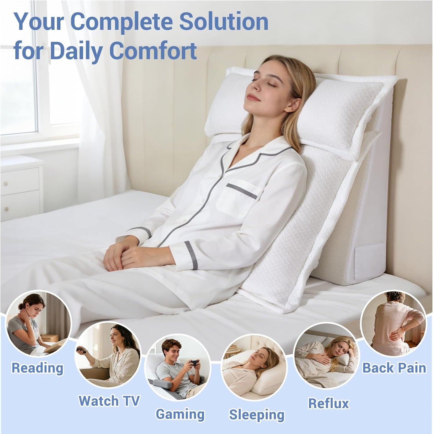 3PCS Bed Wedge Pillow Set for Sleeping, 10" Adjustable Triangle Pillow Wedges for Acid Reflux, Snoring, Back Pain Relief, After Surgery, Reading Pillow for Sitting in Bed Adult with Washable Cover