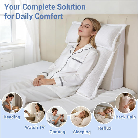 3PCS Bed Wedge Pillow Set for Sleeping, 10" Adjustable Triangle Pillow Wedges for Acid Reflux, Snoring, Back Pain Relief, After Surgery, Reading Pillow for Sitting in Bed Adult with Washable Cover