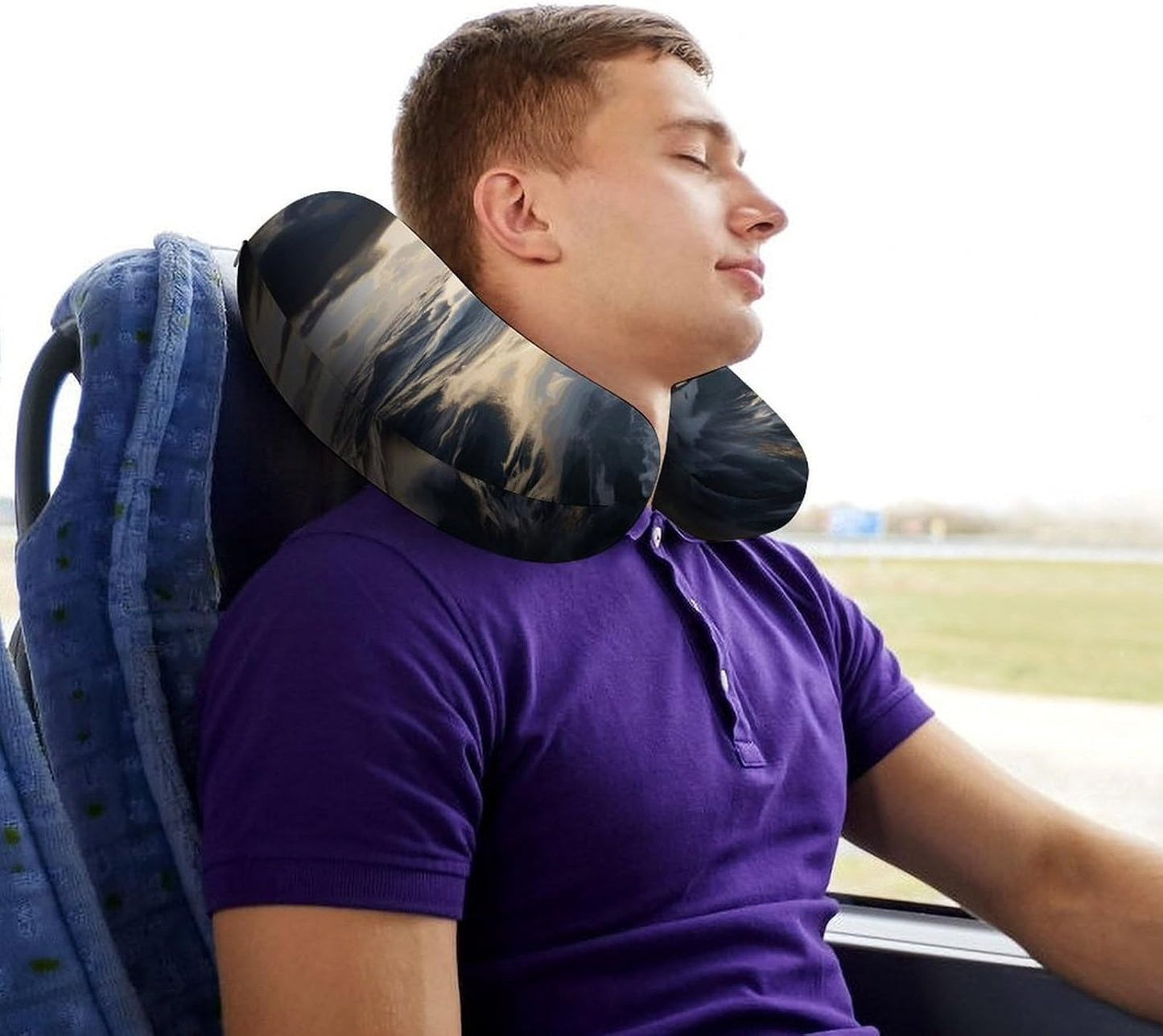 Ocean Sailboat Neck Pillow Memory Foam U Shaped Pillows Portable Pillows for Shoulder Travel Head Support Pillow with Concealed Zipper for Airplane Car Home Office