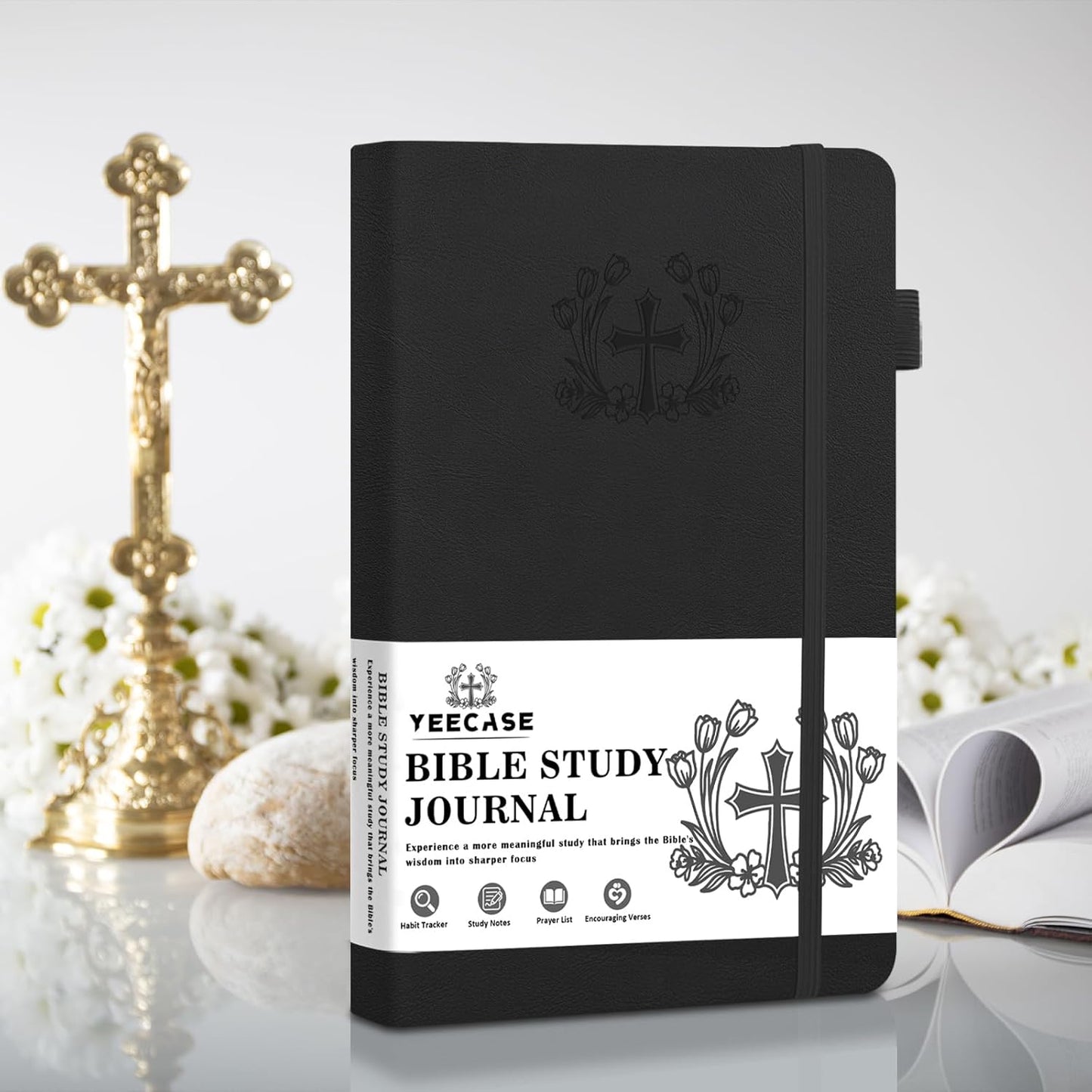 Bible Study Journal, Church Bible Prayer Journal, Study Scripture Notebook for Note Taking Reflection, Based Religious Gifts and Bible Study Supplies (Black)