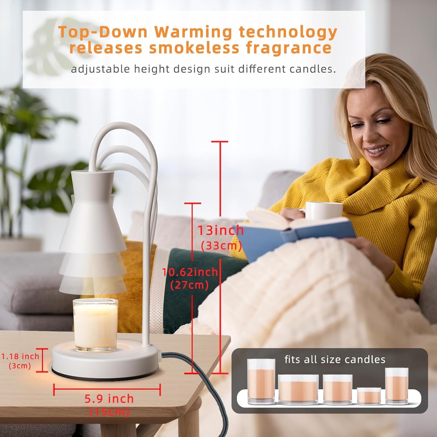 Candle Warmer Lamp with Timer and Dimmer, Vintage Electric Candle Melter with 2 Bulbs, Melter Scented Candle Height Adjustable Compatible with Jar Candles, House Warming Gifts (White)