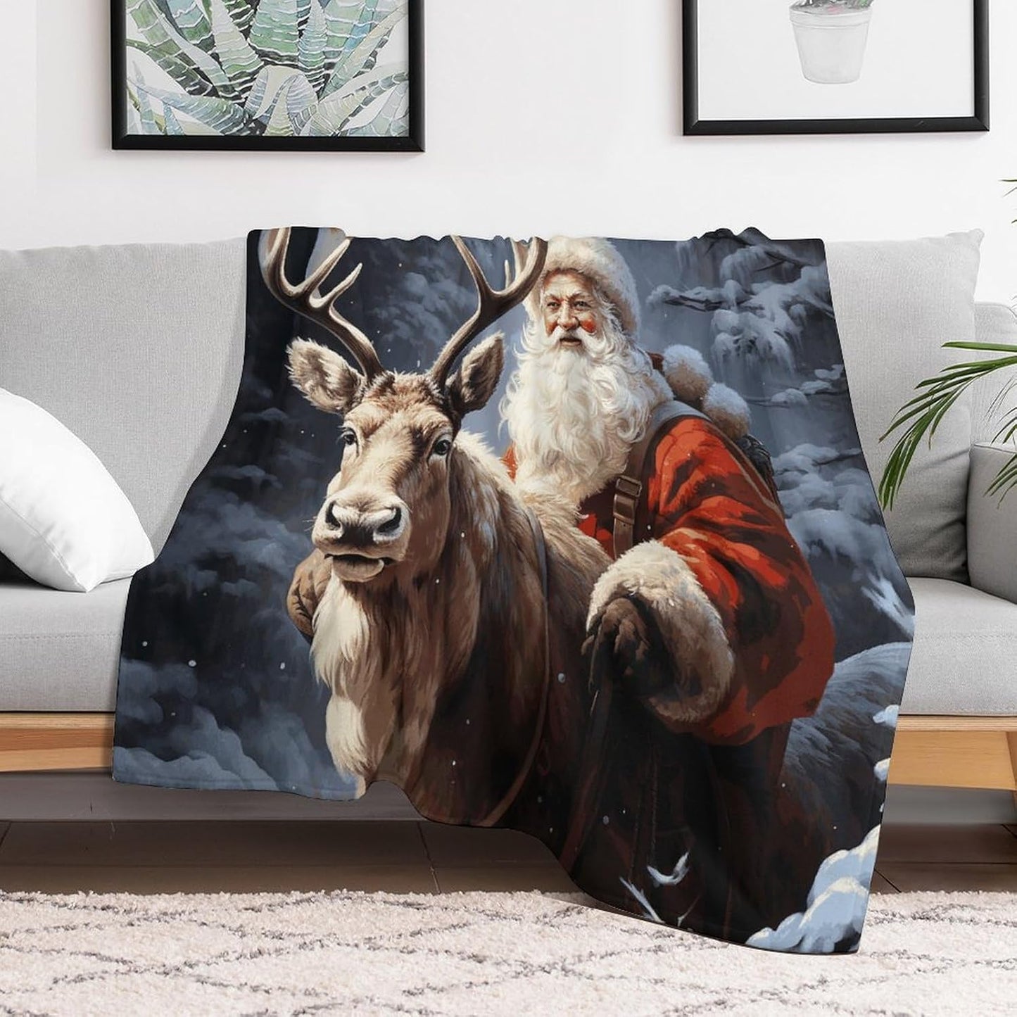 Santa Claus and Deer Elk Throw Blanket for Couch Super Soft Warm Lightweight Throw Blankets Cozy Flannel Bed Blanket Cute Decorative Blankets for All Seasons Home Decor Gift 30"*40"（76 * 100cm）
