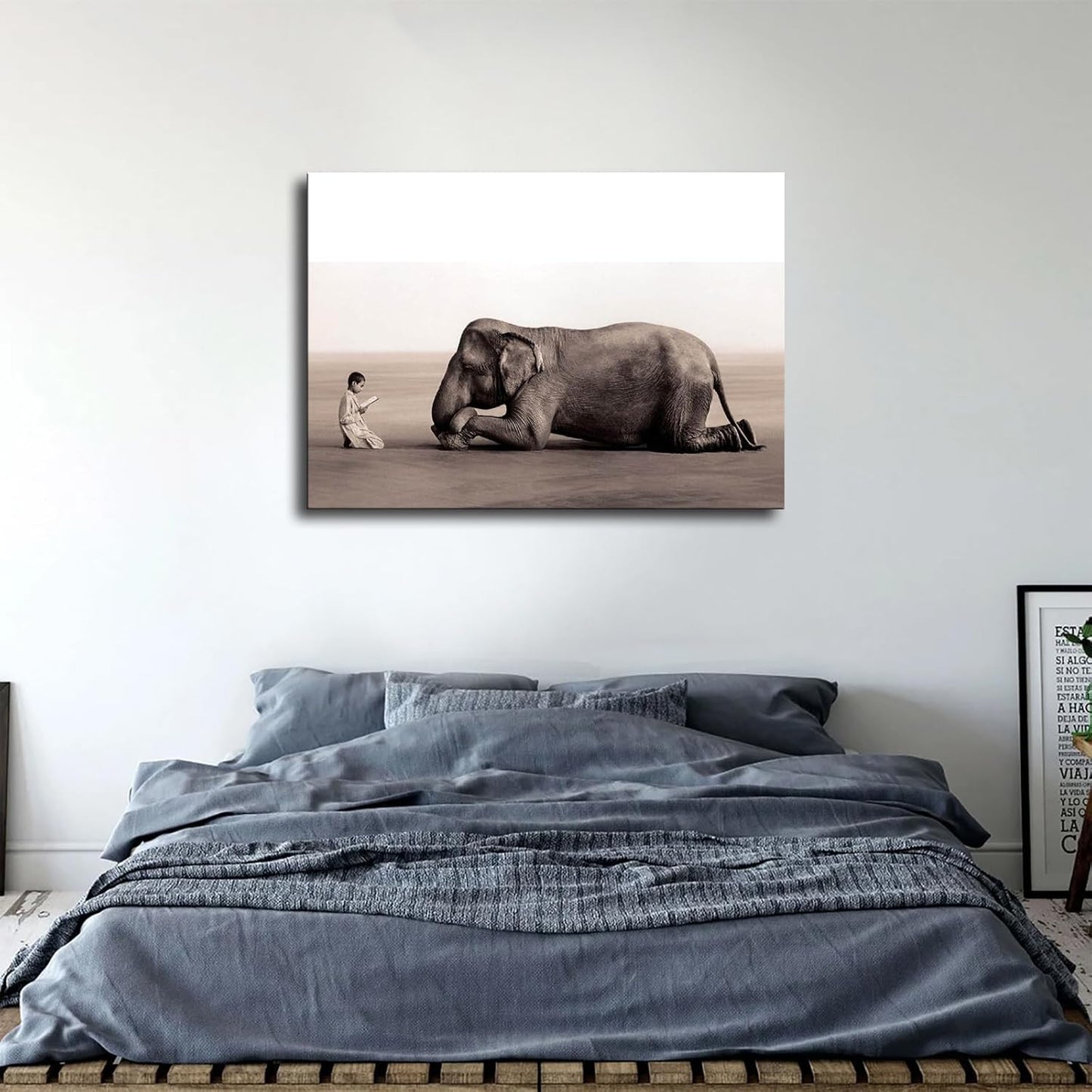 SaiFfe Boy Reading To Elephant Poster Decorative Painting Print Modern Home Bedroom Living Room Decoration Canvas Wall Art Aesthetic (Framed,08×12inch)