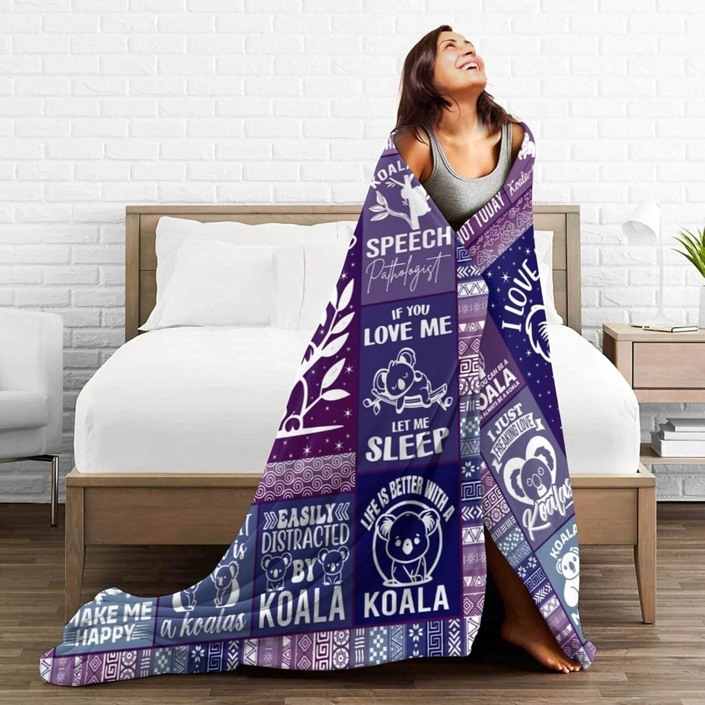 Koala Blanket for Boys Girls, Cute Koala Themed Design Printed Purple Throw Blankets for Kids Lap, Chair Sofa, Warm Soft Cozy Blanket, 40"x 50"