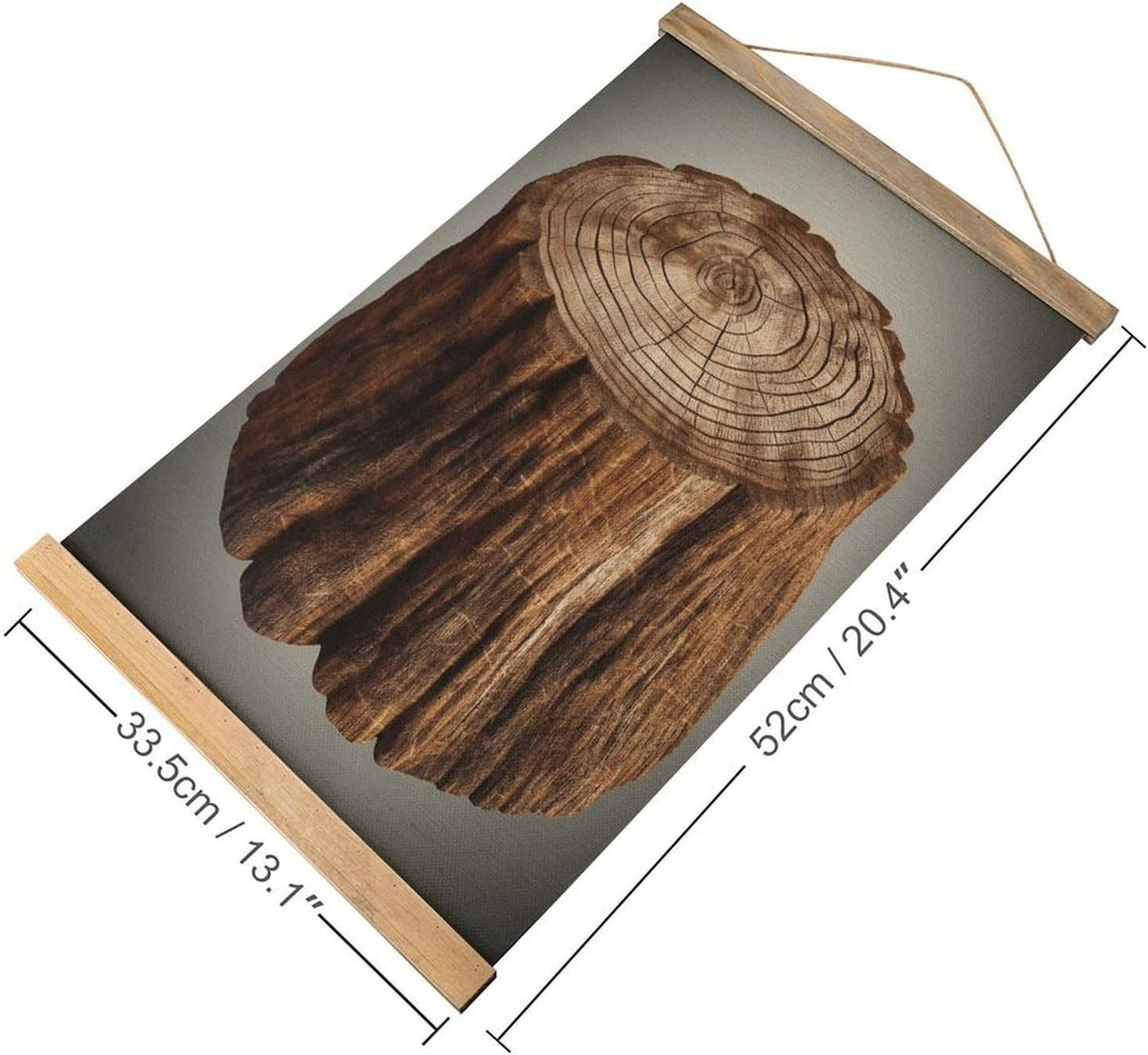Vintage Stump of Oak Tree Poster with Wooden Frame Personalized Linen Hanging Scroll Painting Rustic Wall Hanging Illustrative Modern Artwork Decor for Home Living Room Bedroom Office