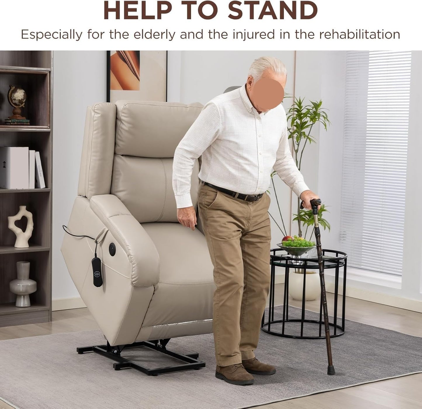 Power Lift Recliner Chair with Two Cup Holders Extended Footrest USB Type-C Charge Ports Electric Lay Flat Reclining Chairs for Living Room Bedroom Meeting