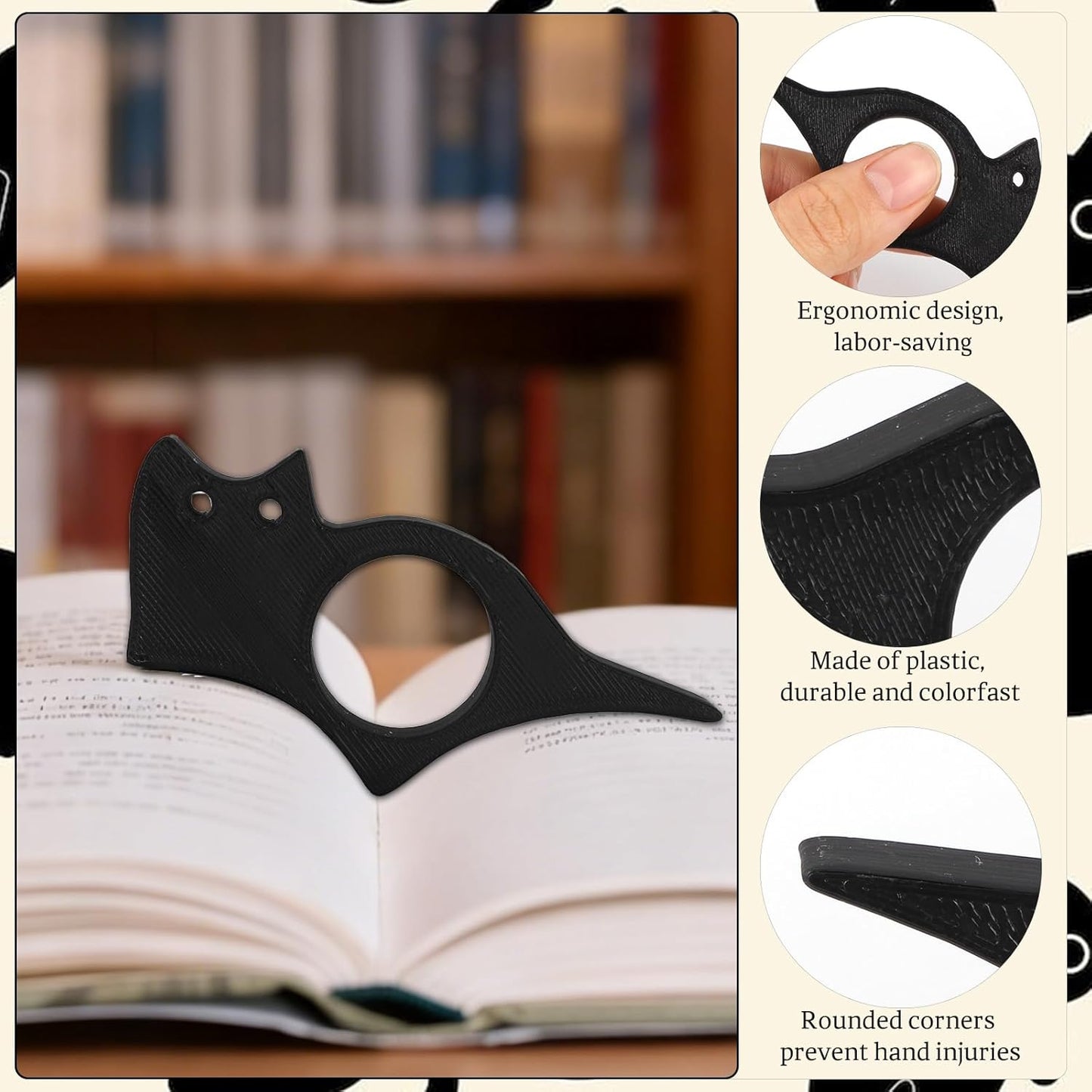 4 Pcs Cat Book Page Holder Set, 2 Pcs Thumb Book Page Holder, 2 Pcs Zinc Alloy Cat Book Marker with Pendent, Book Accessories for Reading Lovers, Literary Gifts for Readers