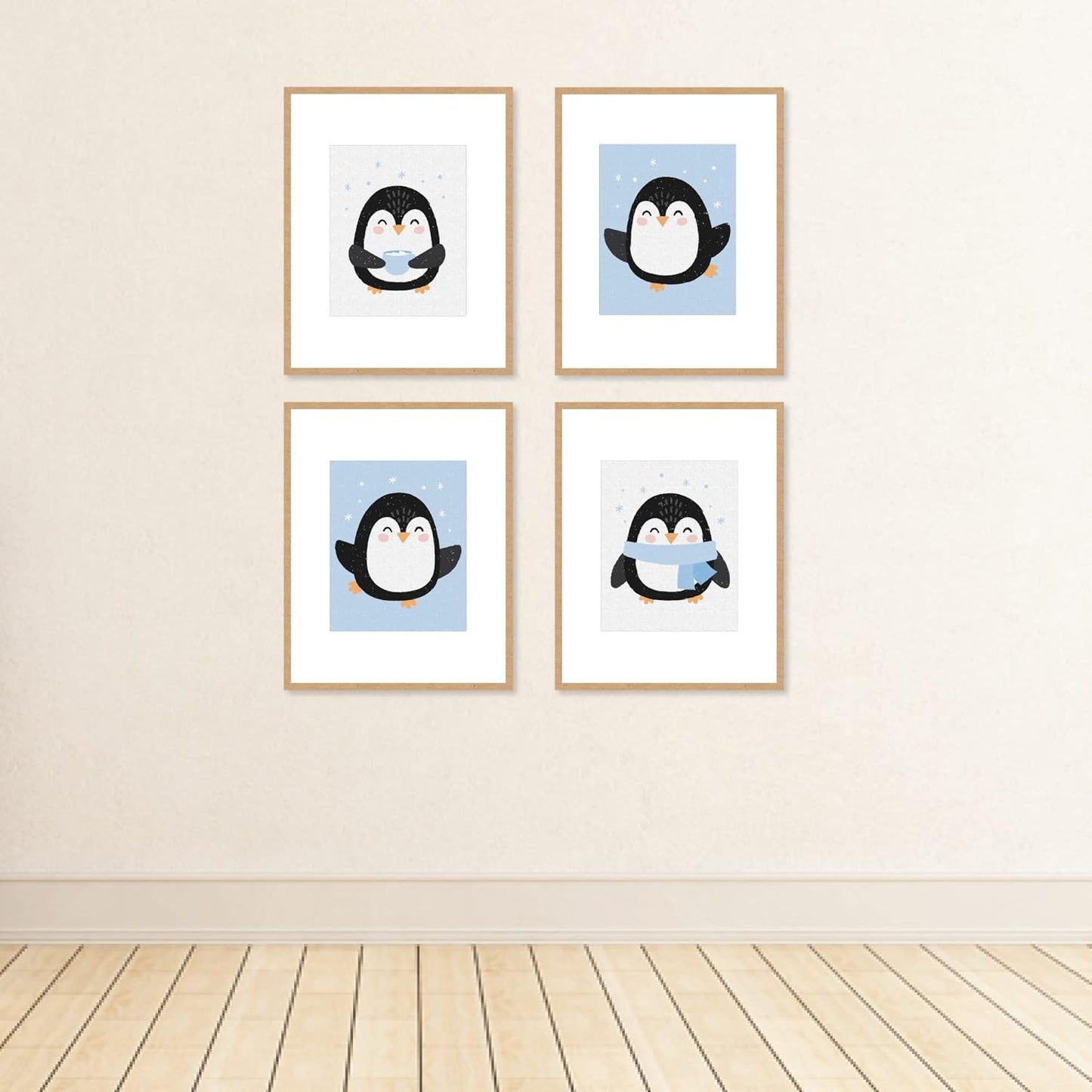 Big Dot of Happiness Winter Penguins - Unframed Holiday and Christmas Linen Paper Wall Art - Set of 4 - Artisms - 8 x 10 inches
