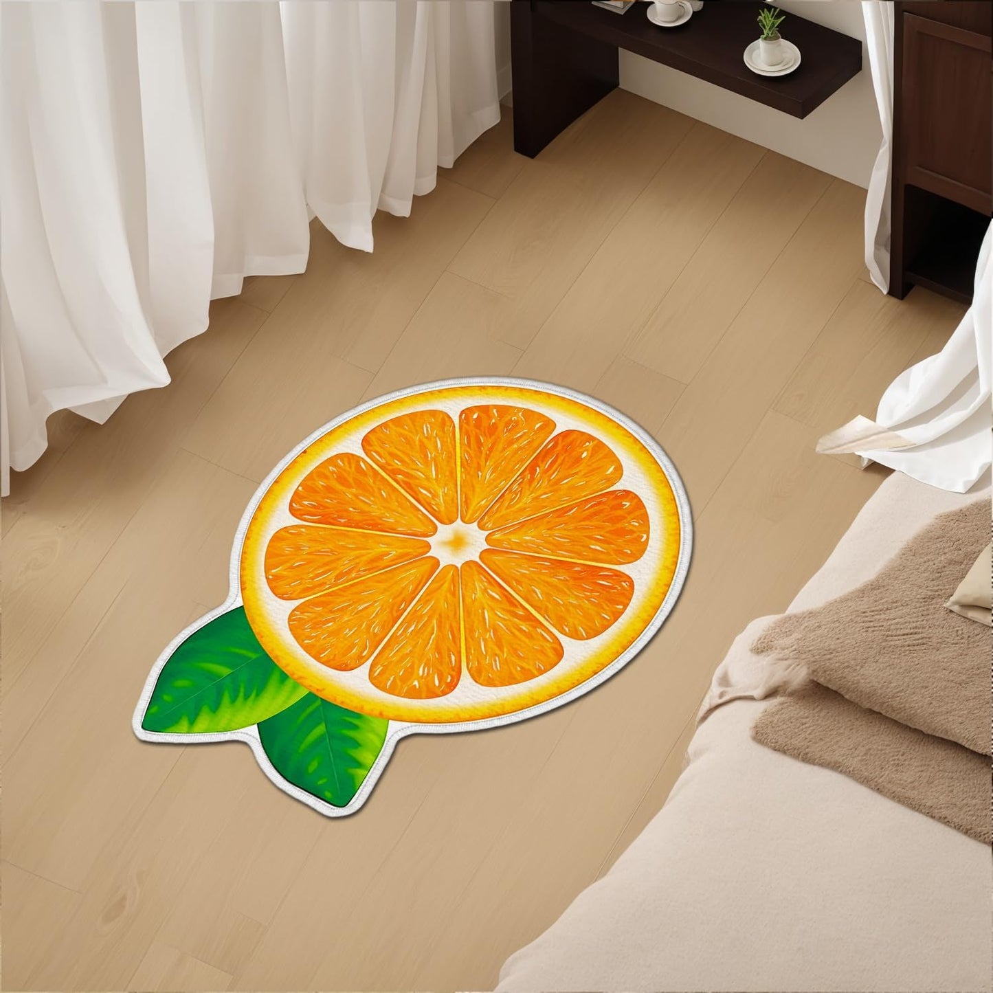 Fresh Orange Slice Bath Rug,Citrus Design Carpet Non-Slip Floor Mat,Soft Absorbent Shaped Area Rugs,Doormats Decor for Fruit Lovers Bathroom Bedroom Bathtub,Summer Ideal Gifts,31.89x25.47in