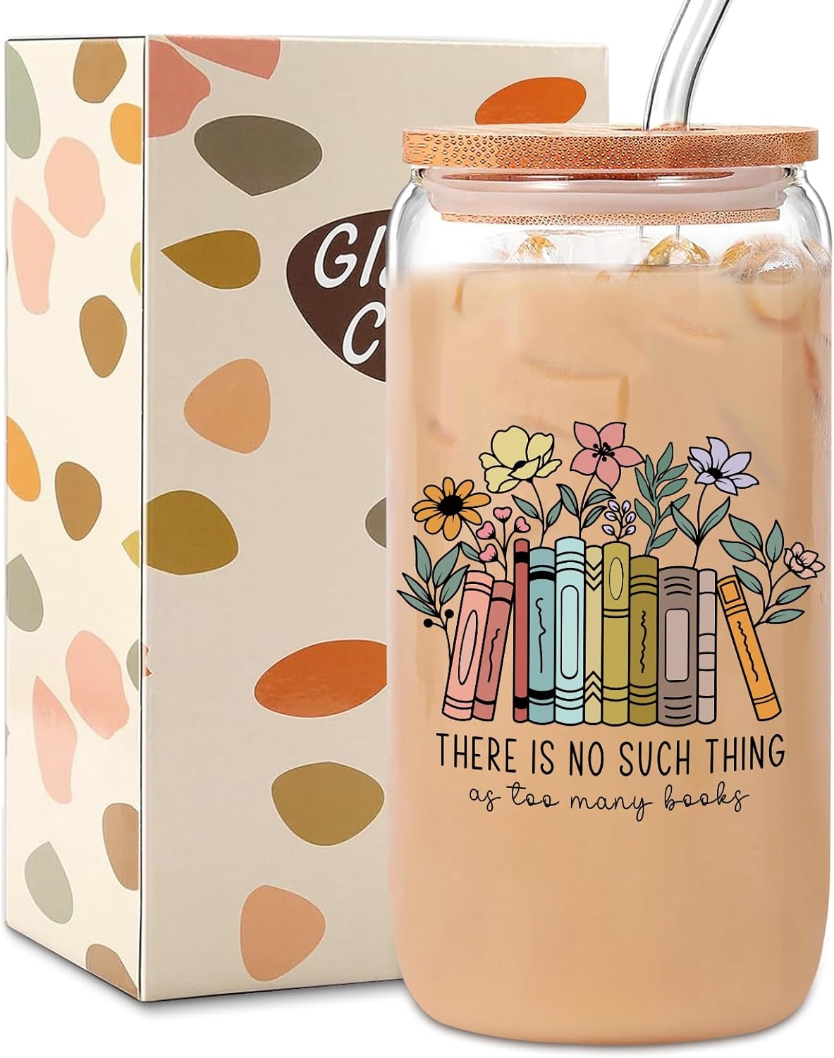Book Lovers Gifts,Mothers Day Reading Accessories Coffee Tumbler Book Women,Readers,Bookworm Coffee Tumbler,Gifts for Birthday Christmas,16 oz Cute Glass Cups with Lids and Straws