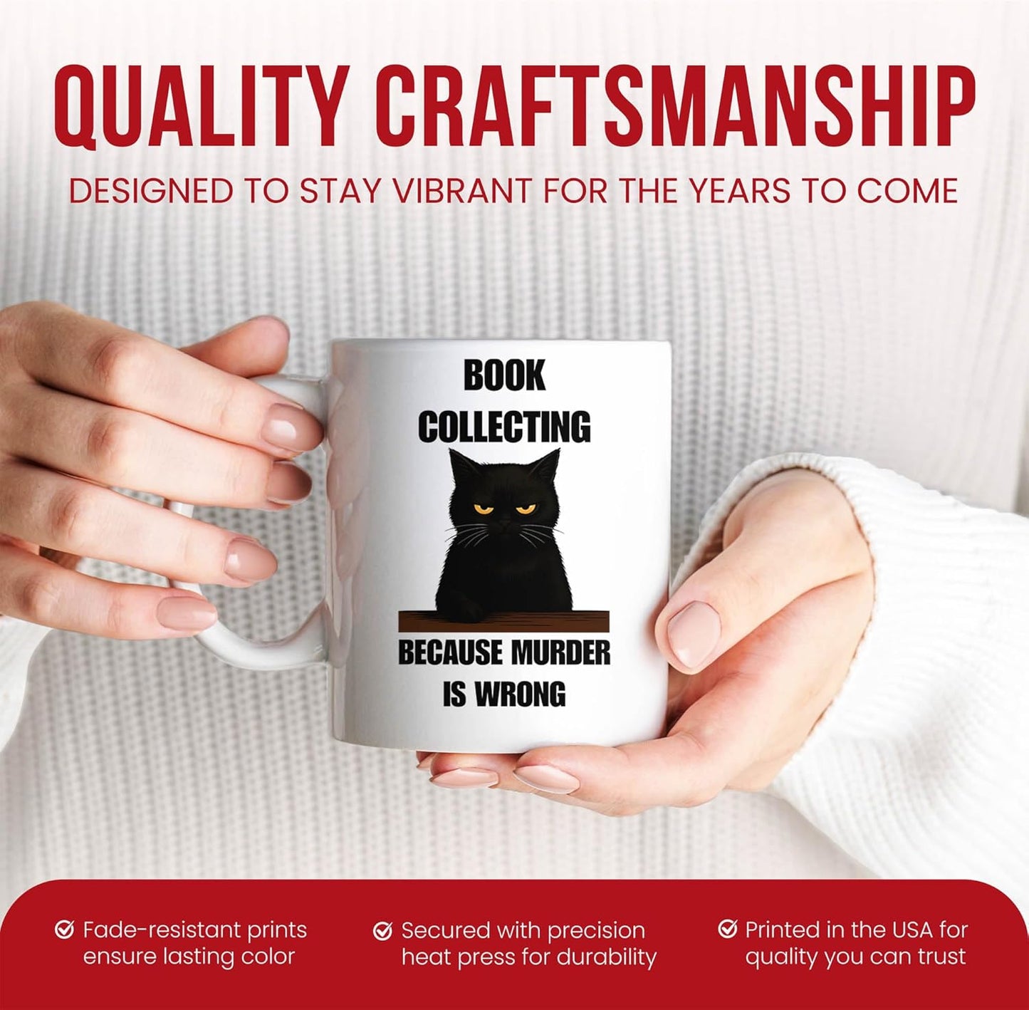 Book Collecting Because Murder Is Wrong Mug - Literary Enthusiast Coffee Cup - Bibliophile Funny Gift From Lovers - Reading Passion Tea Mugs - Collector Cups - 11 Oz Ceramic Gifts For Bookworms