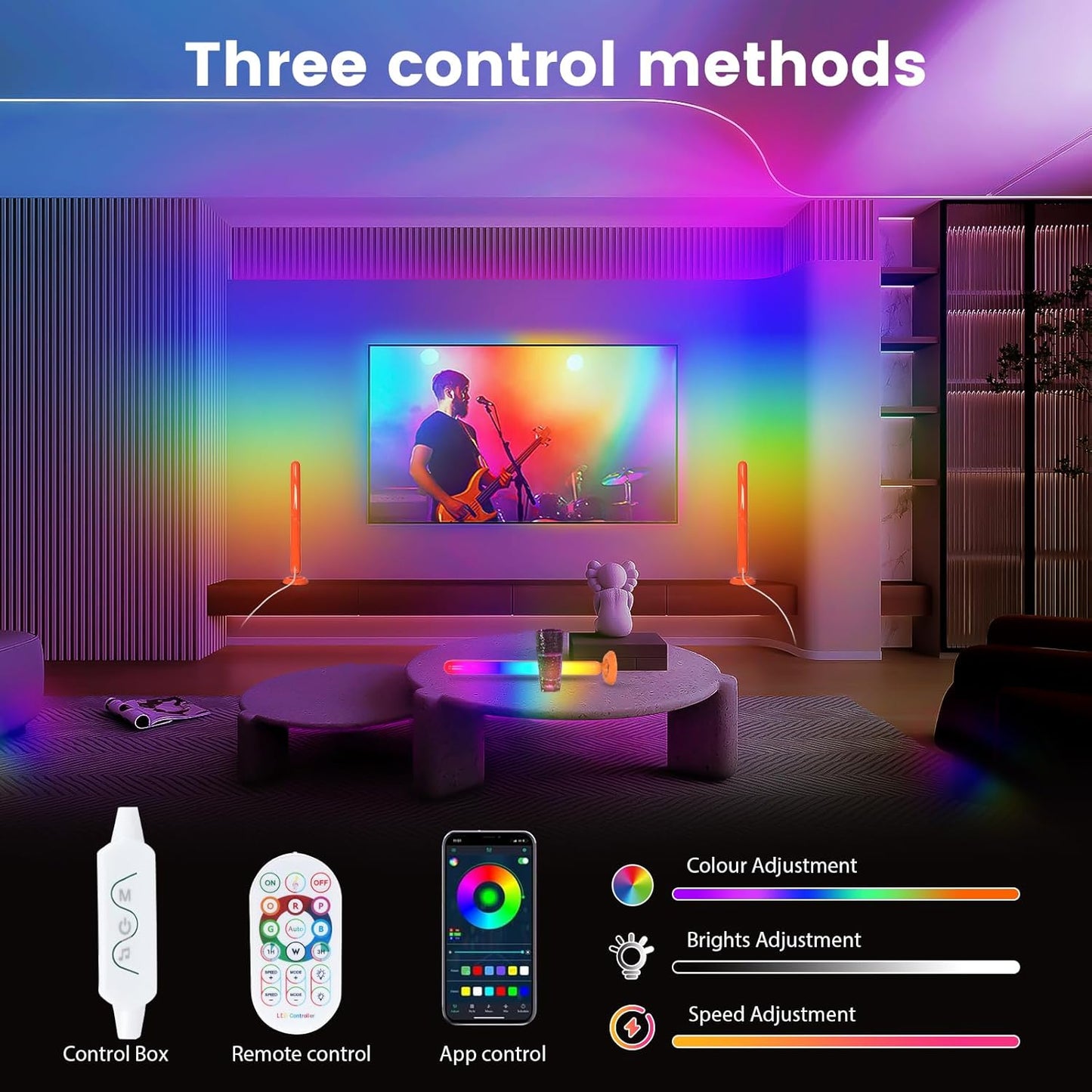 Smart ICRGB LED Lights Bars, Borllyem TV Backlight with Double Light Beads, App Control, RF Remote, Music Syncing and 47Modes for Gaming, Room Decoration