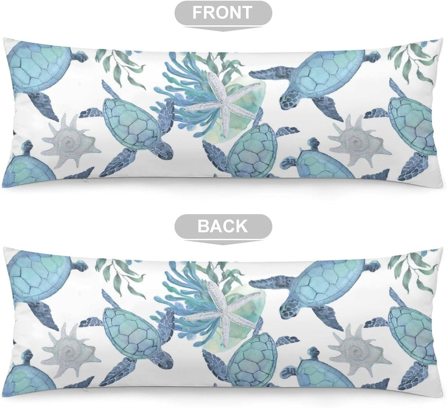 Sea Turtle Body Pillow Cover with Zipper Line Turtles Starfish and Coral Long Body Pillowcase Ocean Animal Reptile Tortoise Full Pillow Case Decorative for Couch Room Bedroom 20x54