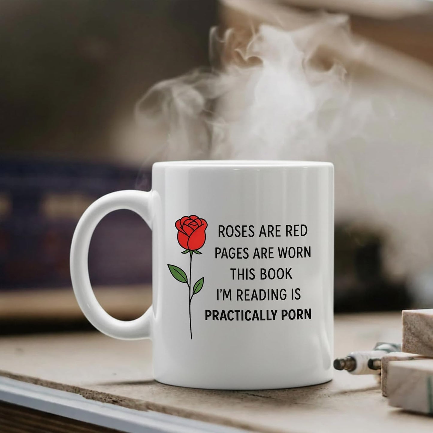 Panvola Roses Are Red Pages Are Worn Book Lover Gifts Reader Librarian Reading Library Science Student Ceramic Mug 11oz White