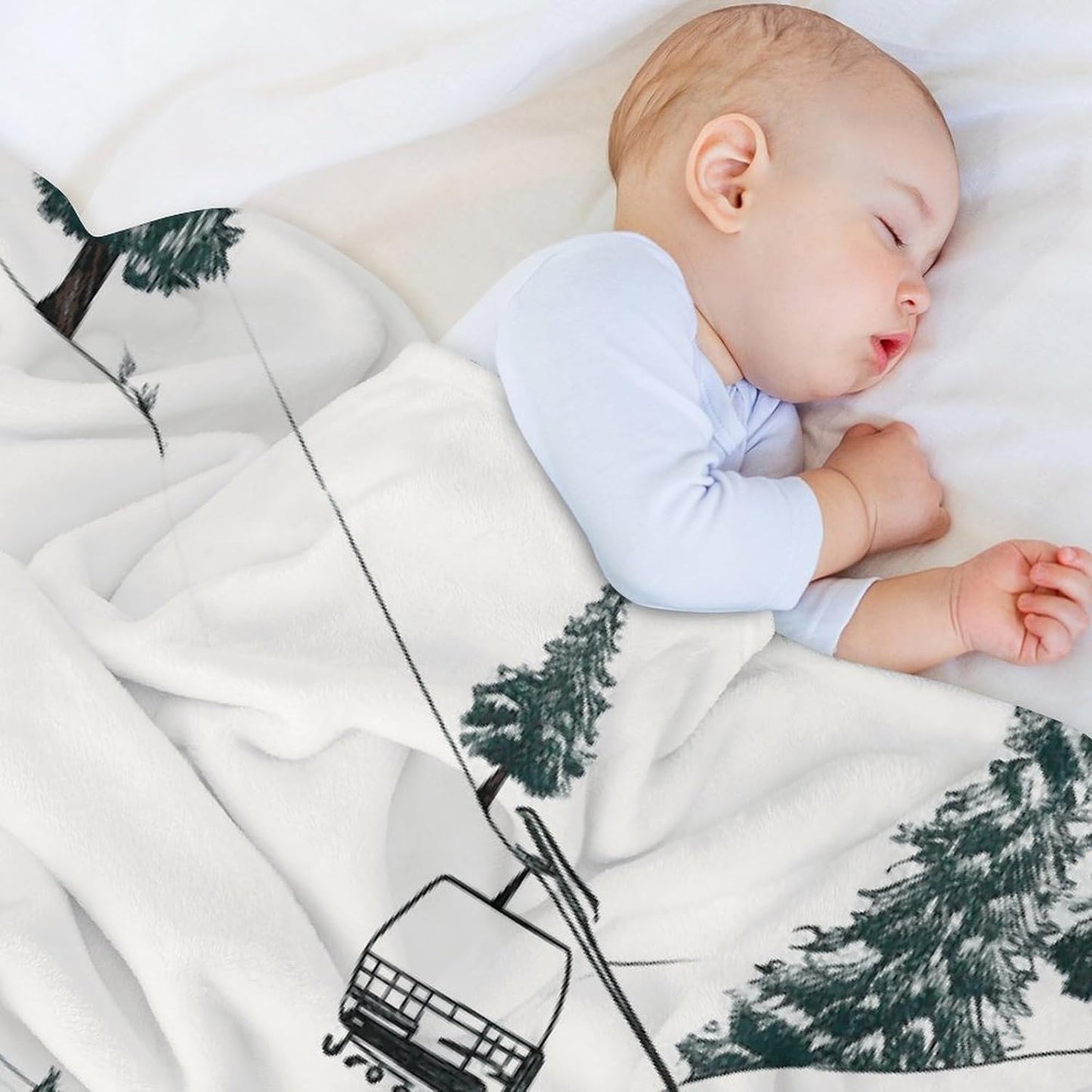 Ski Lift with Fir Tree Blanket Super Soft Lightweight Throw Blanket Cute Cozy Warm Bed Blanket Decorative Fuzzy Blanket All-Season Home Decor Gift for Sofa Couch Living Room 60"*80"（150 * 200cm）