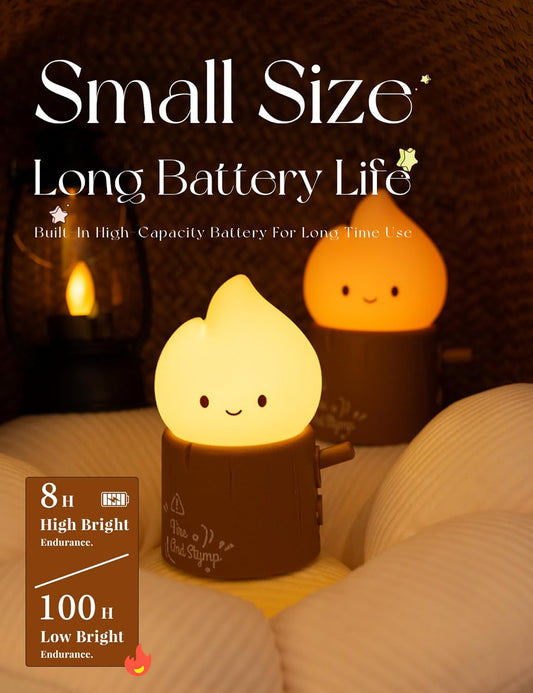 Emotional Support Flame Night Lamp, Fire with Positive Smile Candlelight Mood Light, Rechargeable Fake Candles Flickering, Cute Funny Gifts for Kids Childrens