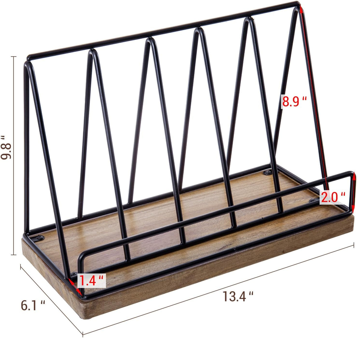 MyGift 13 Inch Premium Acacia Solid Wood and Matte Black Metal Wire Kitchen Countertop Cookbook Stand, Rustic Wooden Cooking Recipe Book Display Tablet Holder