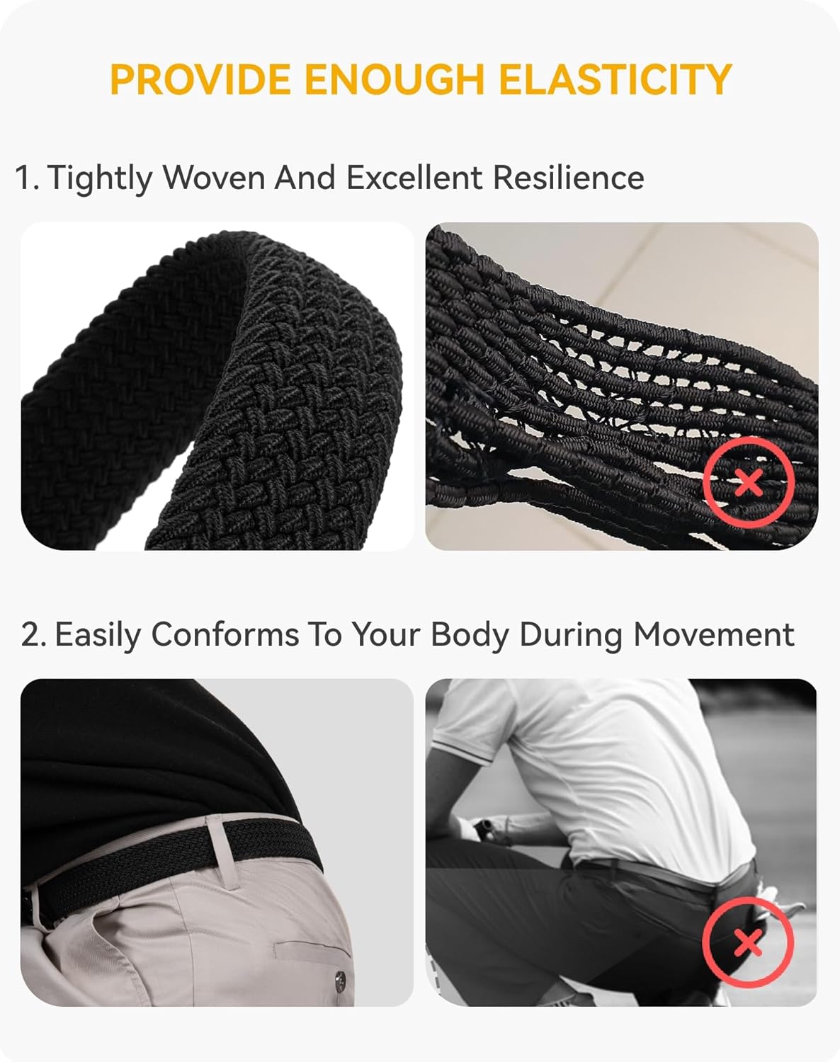 CHAOREN Mens Belt - Braided Stretch Golf Belt for Men 1 3/8"- Gift for Golf Pants Casual Shorts Jeans