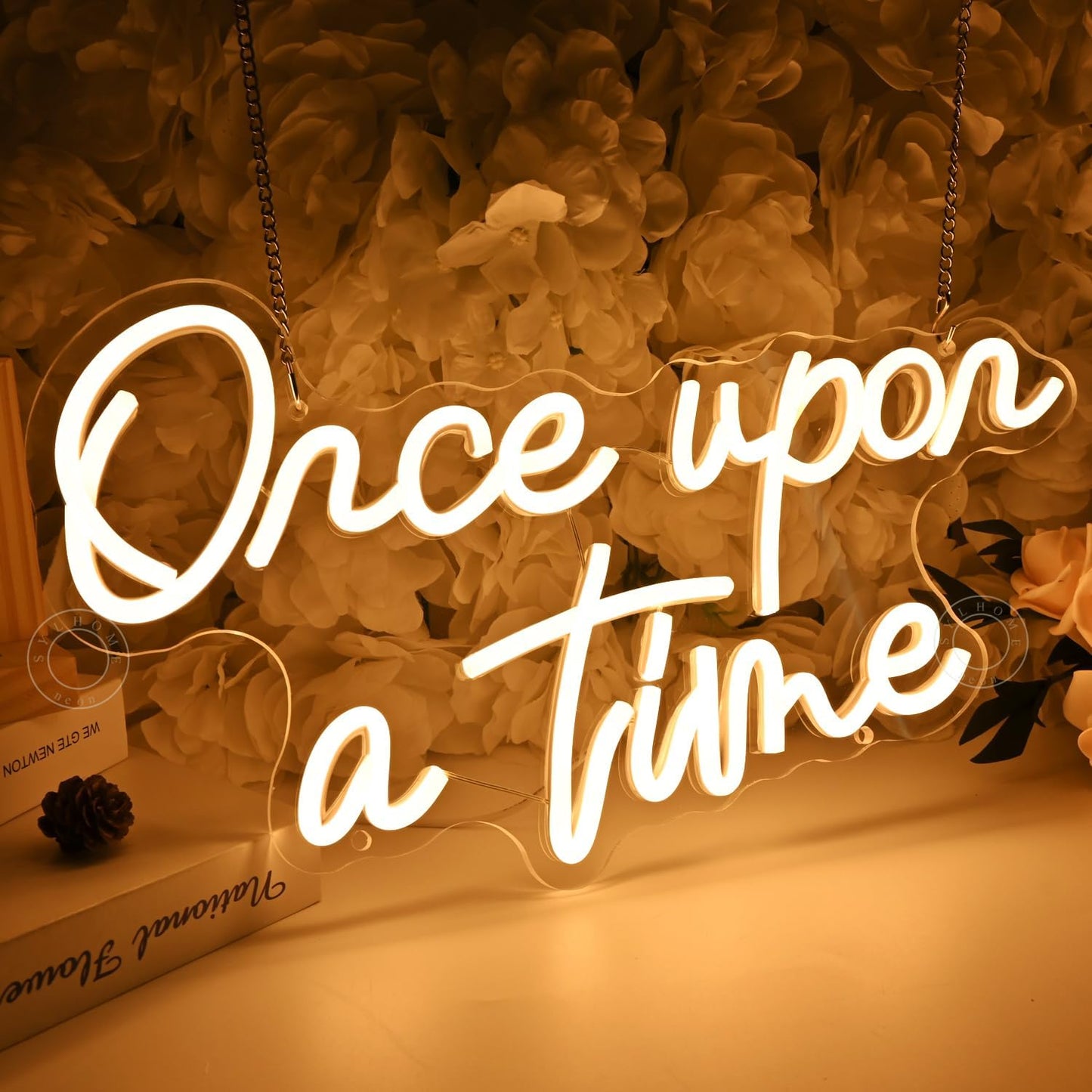 SYLHOME Once Upon A Time LED Neon Light Sign Home Bedroom Kids Room Nursery Wall Decor Sign Words Art Wedding Birthday Bookshelf Decor 5V USB 15.8"X8.9"