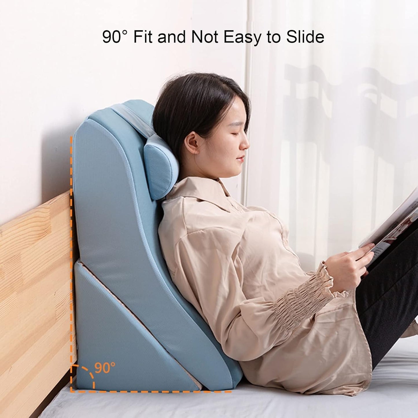 Triangle Memory Foam Pillow High-Density Leg Elevation Wedge Cushion Used for Relieves Leg Pain Knee Pain Washable Cover (Colour: Blue Size: 60 x 50 x 30 cm)