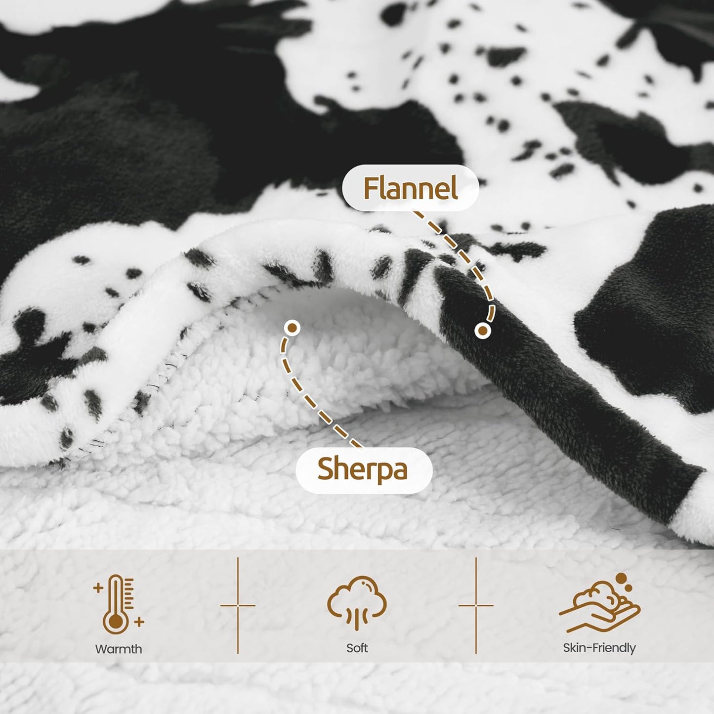 Black Cow Print Heated Throw Blanket 50"x60", Electric Blanket with 6 Heat Settings & 1-12H Timer, Cozy Soft Flannel Sherpa, Machine Washable, Warm Gift for Women