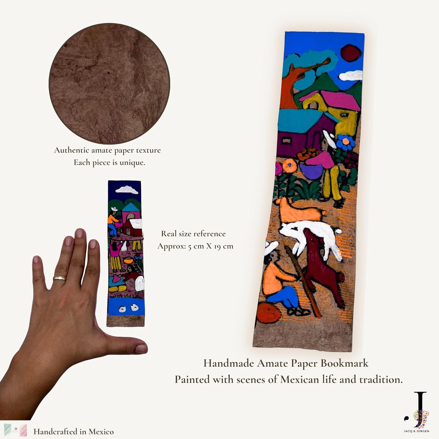 Jacq & Jürgen – Hand Painted Amate Paper Bookmarks, Set of 5 – Authentic Mexican Folk Art, Handmade & Unique (Heritage & Harvest Collection)