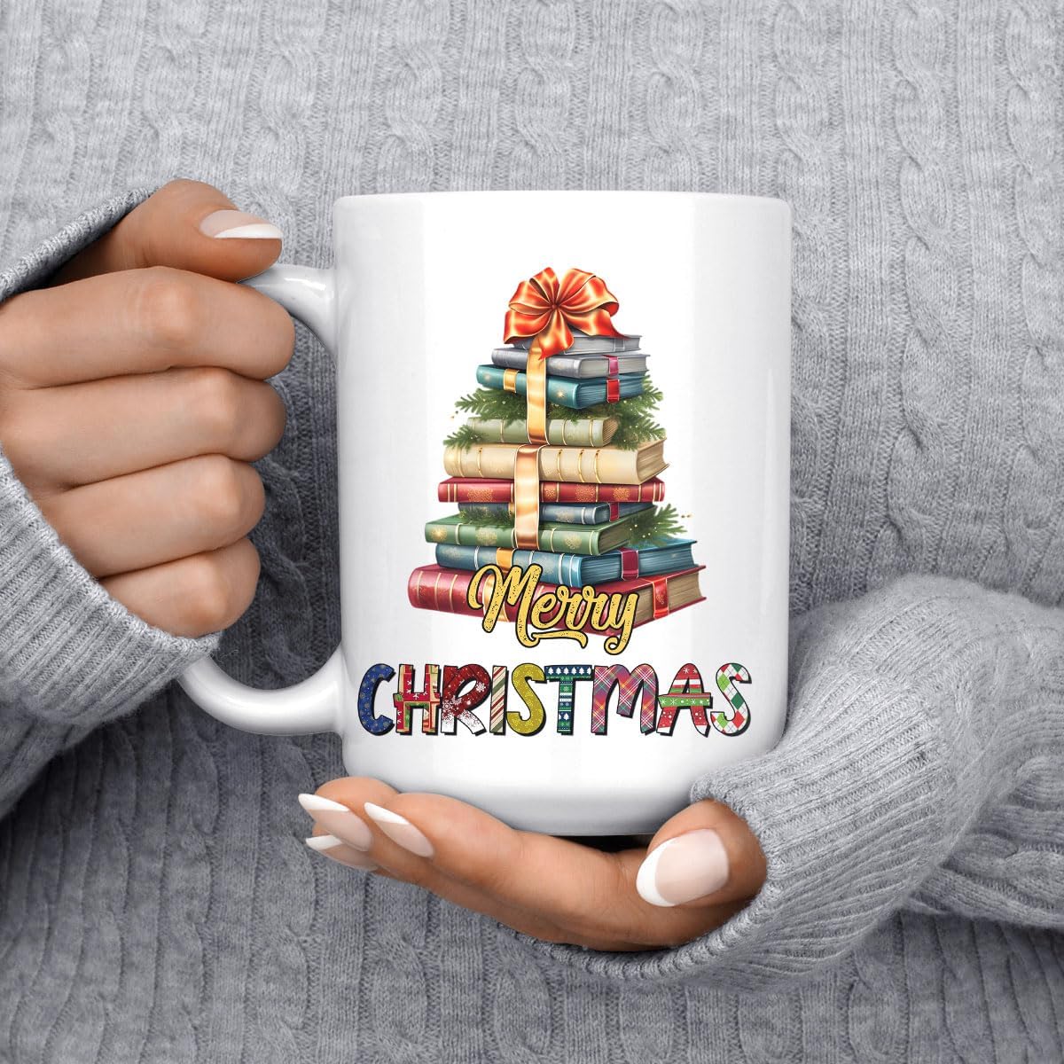 Cozy Reading Lover Ceramic Mug 15oz Bookish Personalized Gift for Bookclub Merry Christmas
