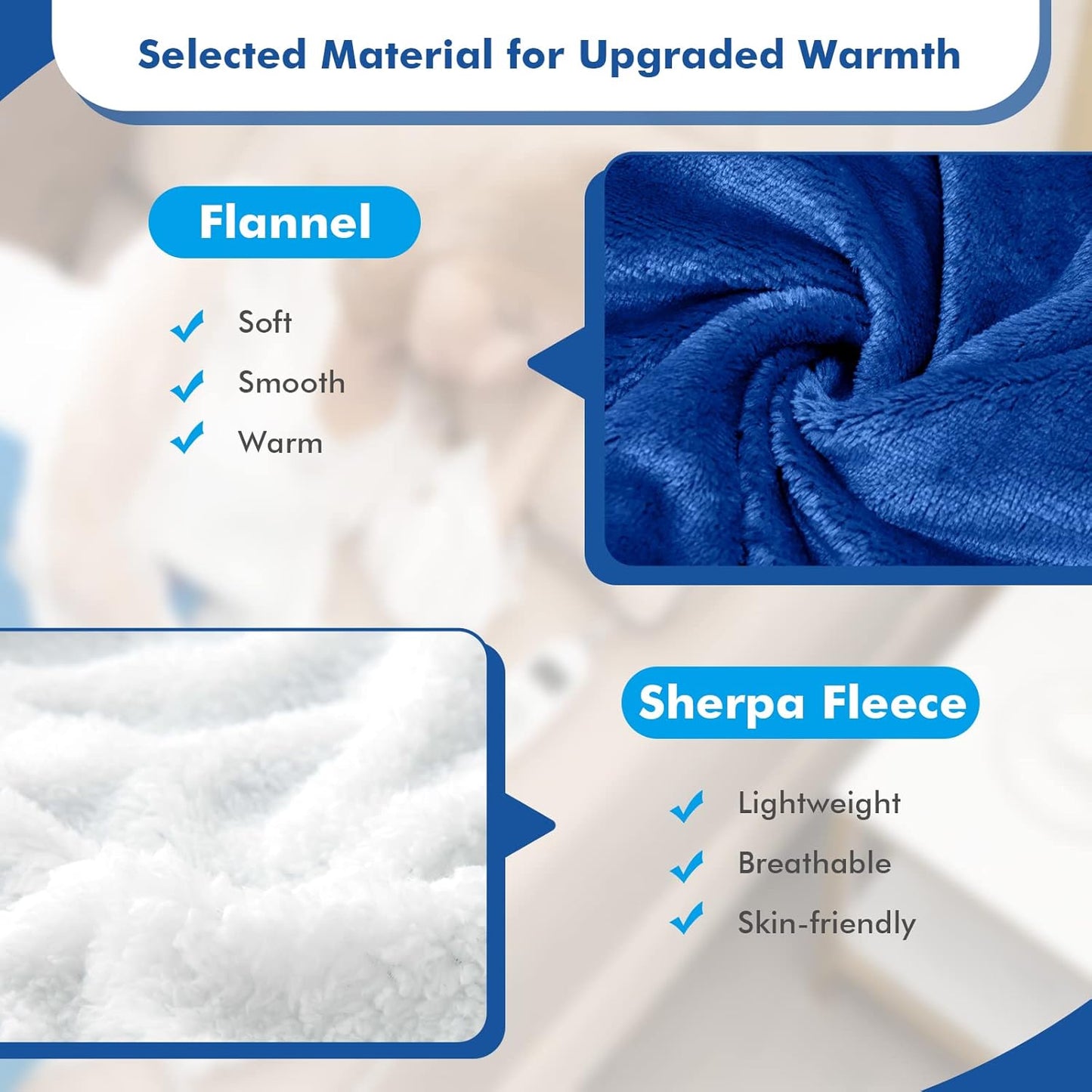 Giantex Heated Electric Blanket Throw, Reversible Flannel & Sherpa Fleece Blanket with 10 Heat Levels, 9 Hours Auto Shut-Off, Overheat Protection, 50'' X 60'' Machine Washable, Heating Blanket(Navy)