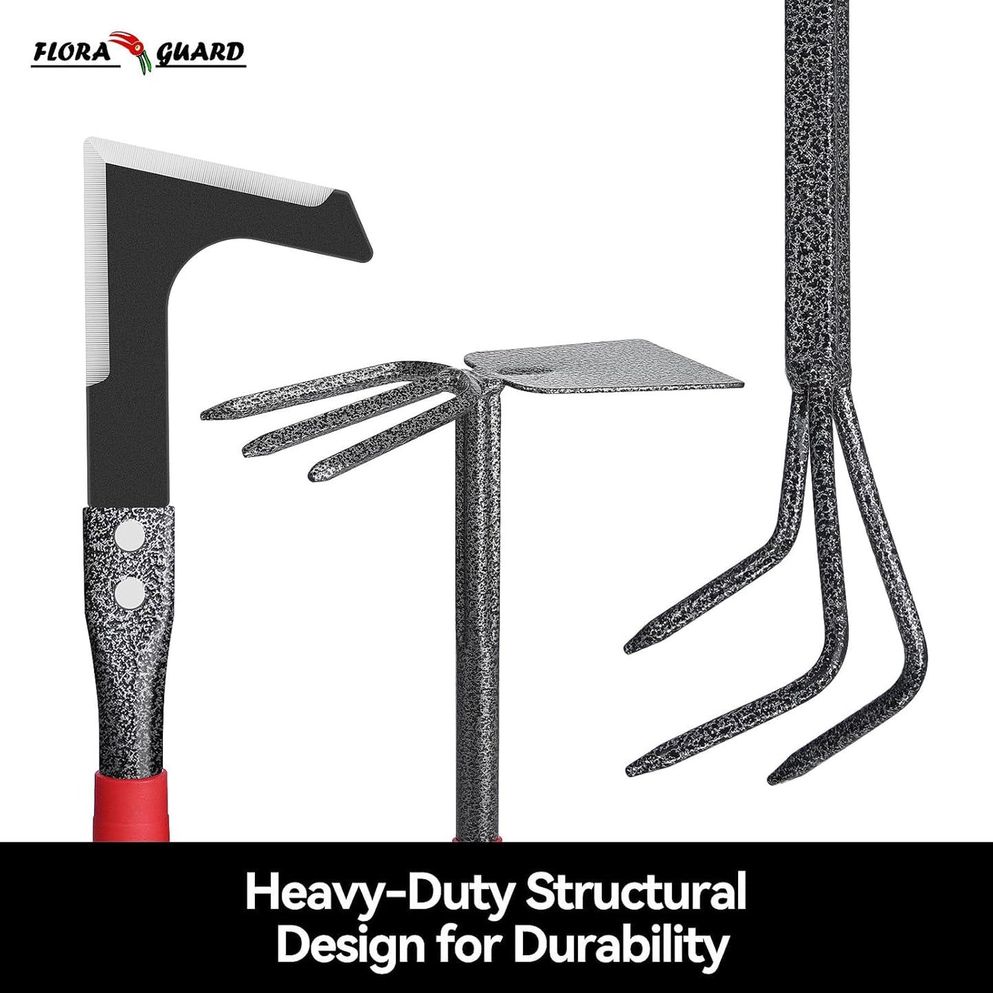 FLORA GUARD 6-Piece Garden Tool Set, Heavy Duty Gardening Hand Tools,Includes Trowel, Rake, 2-in-1 Hoe & Crack Weeder, Durable Yard Gardening Tools, Ideal Gardening Gift for Men & Women