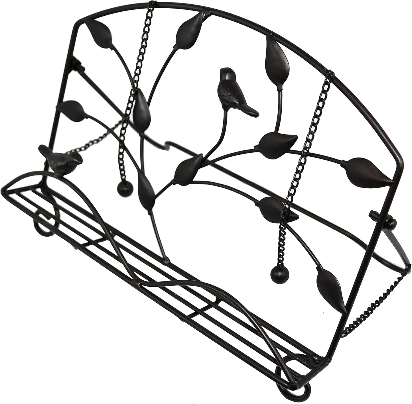 OwlGift Classic Cast Iron Brid & Metal Leaf Design Cookbook Stand, Decorative Recipe Holder for Kitchen, Coffee, Tablet Placement Storage Rack w/Weighted Chains – Brown