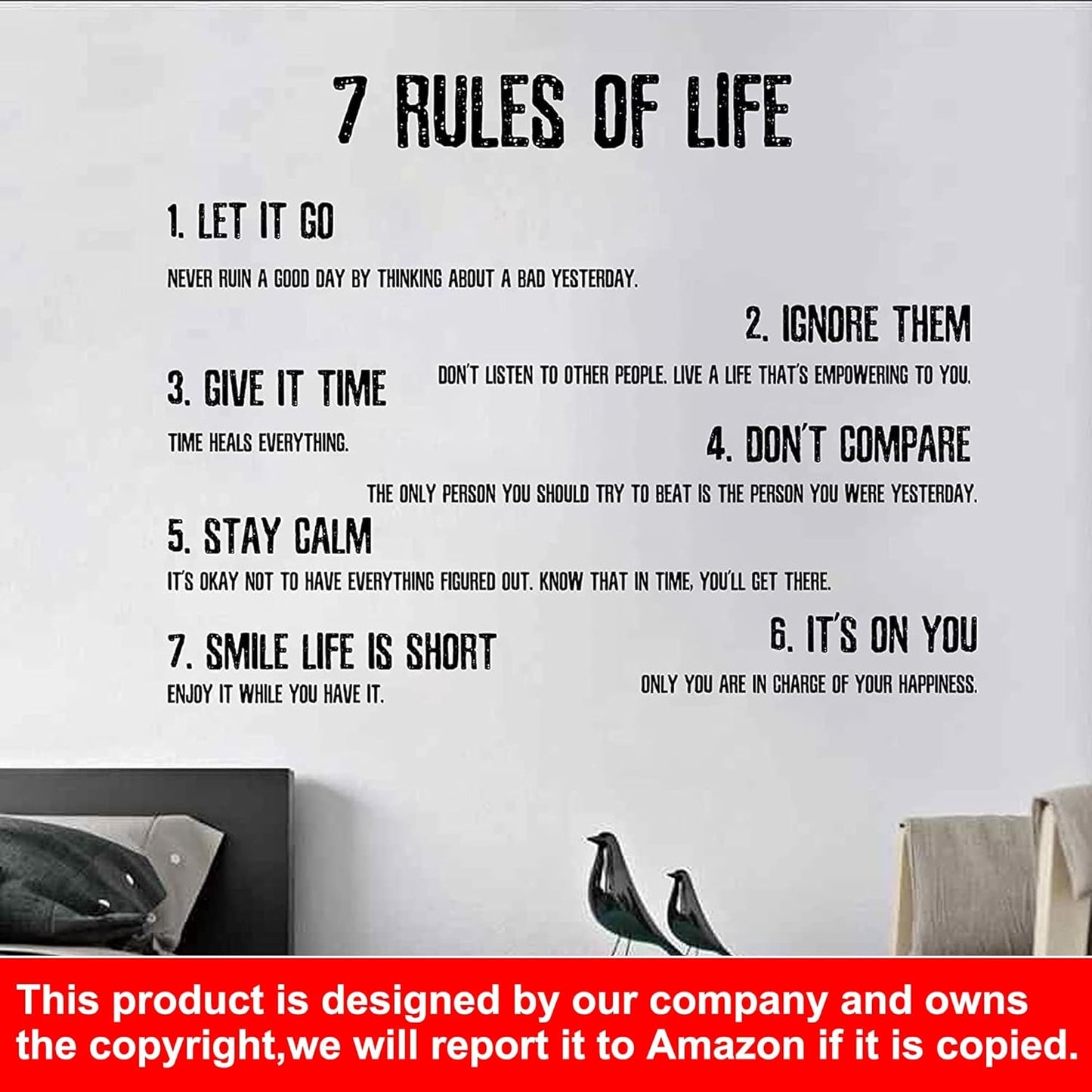 Inspirational Quotes Large Removable Motivational Vinyl Wall Stickers 7 Rules of Life Positive Word Sayings Spiritual Decor for Office Living Room Classroom Bathroom
