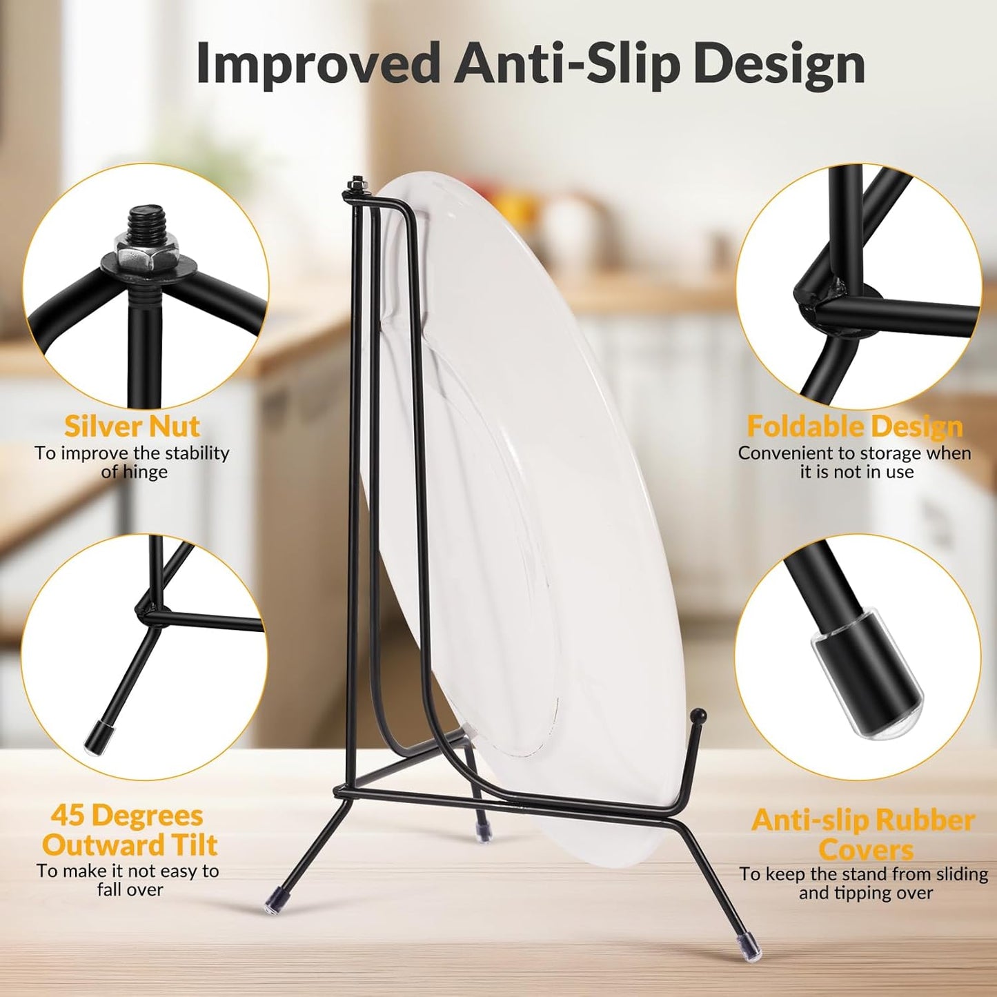2 Pack 12 Inch Black Iron Plate Display Stands for Frames, Pictures, Photos, Books, Decorative Plates and Artworks