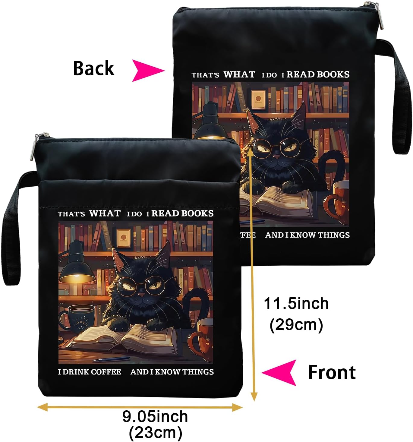 Inspirational Quotes Book Sleeve, Book Covers with Zipper, Book Sleeves for Book Lovers, Cat Book Pouch Protector, That's What I Do I Read Books I Drink Coffee and I Know Things