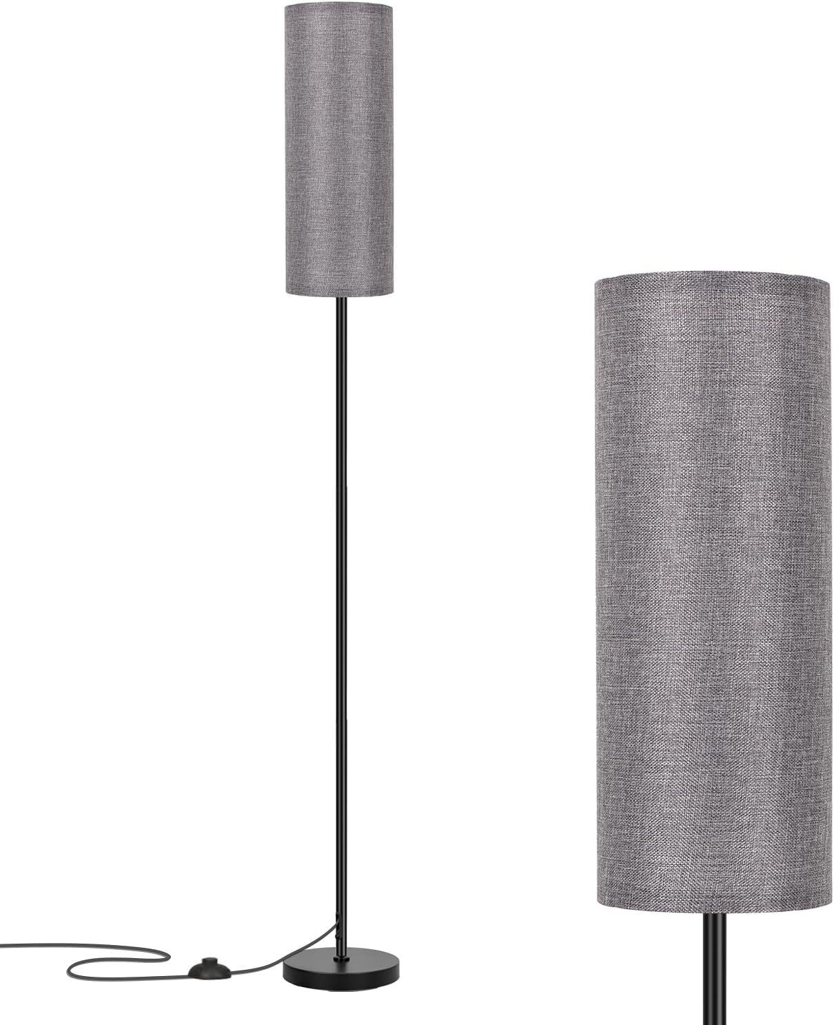 FRIDEKO HOME Grey Shade Floor Lamp, Simple Design with Foot Pedal Switch, Small Tall Lamps for Living Room Bedroom Office, Corner Floor Stand Light with Black Pole Lamp (No Bulb/No Remote)