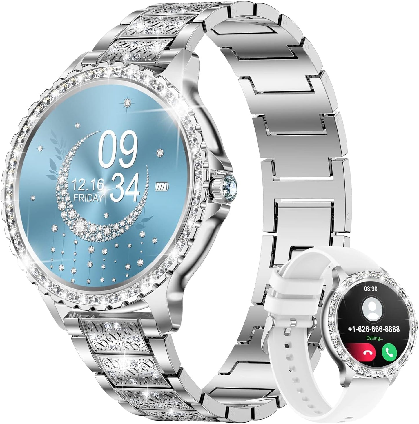 LIGE Smart Watches for Women,1.32" HD Fitness Tracker Watch with Answer/Make Call,AI Voice Control,Heart Rate/Calories/SpO2 Monitor 100+ Sport Modes Ladies Silver Smart Watch for Android iOS 2 Straps