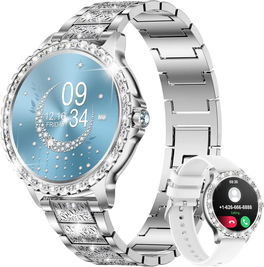 LIGE Smart Watches for Women,1.32" HD Fitness Tracker Watch with Answer/Make Call,AI Voice Control,Heart Rate/Calories/SpO2 Monitor 100+ Sport Modes Ladies Silver Smart Watch for Android iOS 2 Straps