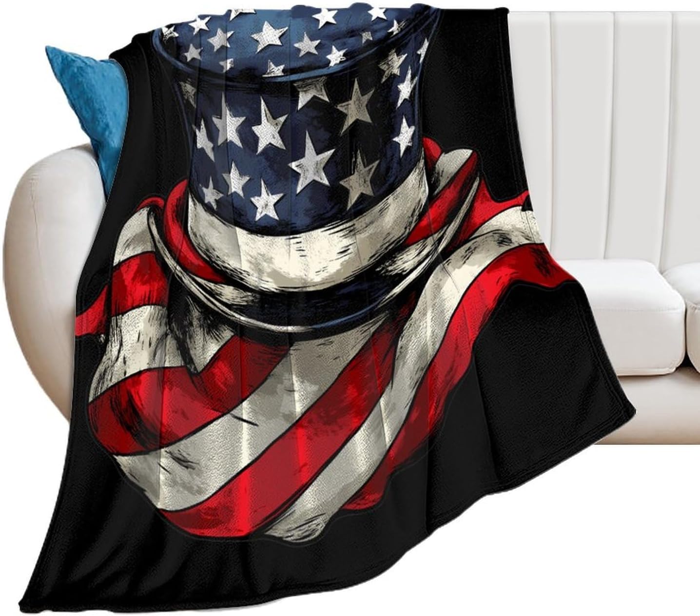 U.S.A. Flag Scarf Top Hat Throw Blanket Fleece Blankets Soft Flannel for Couch Bed Pet Decorative Warm