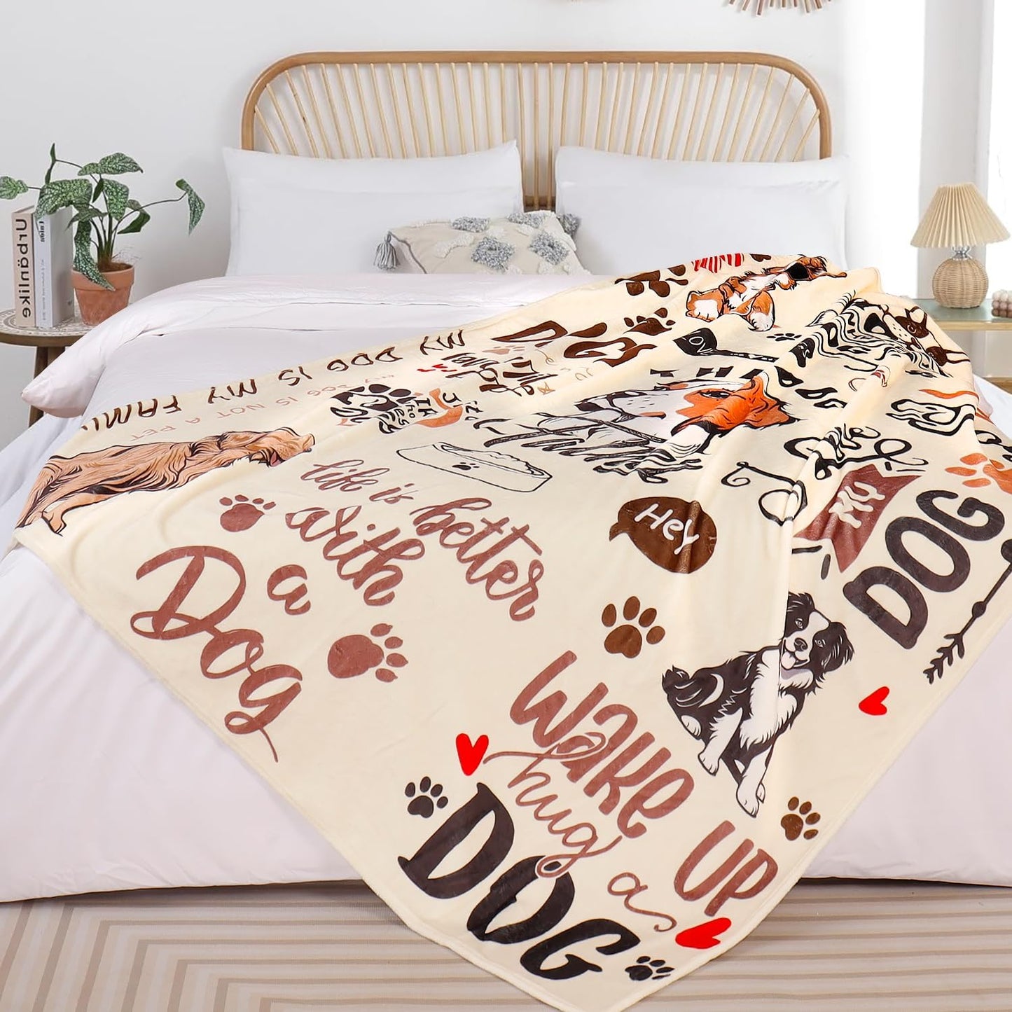 Dog Throw Blanket Cute Dog Animal Pattern Blanket Ultra Soft Flannel Fleece Blankets Lightweight Cozy Fluffy Plush Blanket for Bed Couch Sofa 50" X 60"