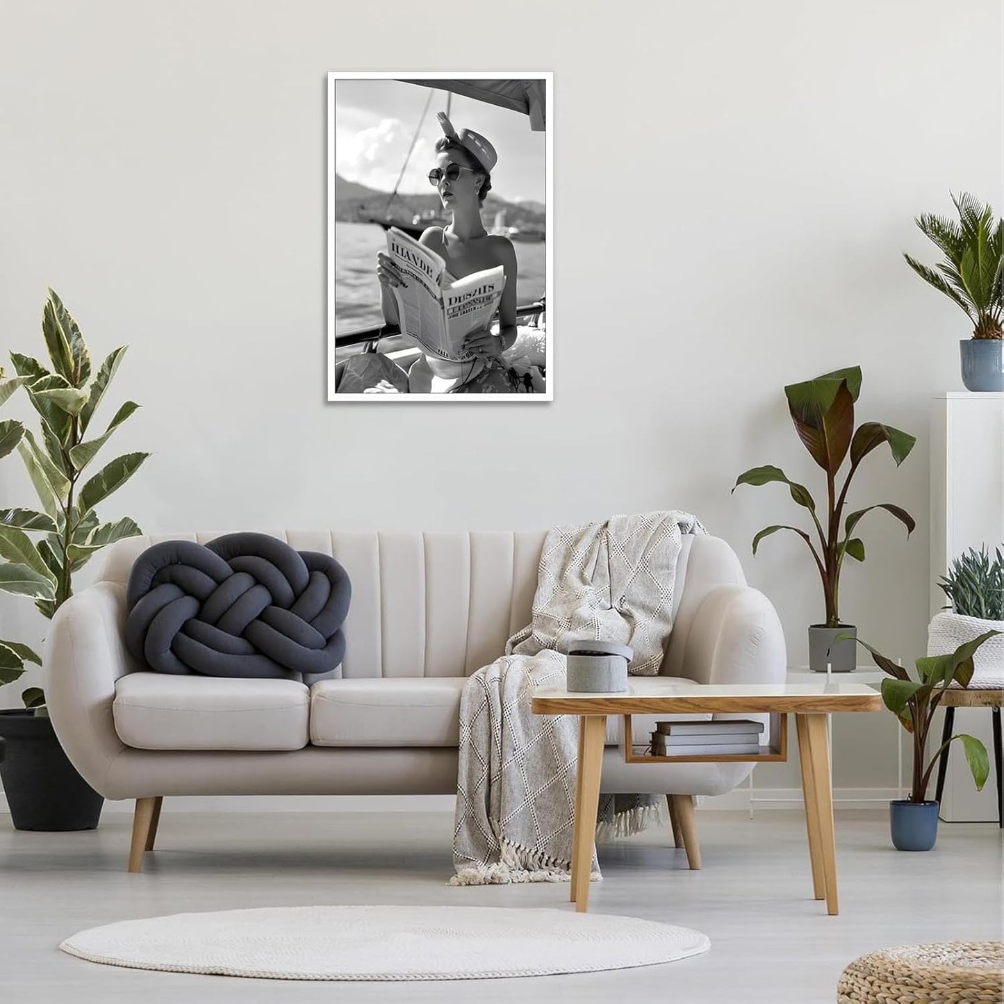 Vintage Black And White Poster Woman Reading Newspaper On Boat Wall Art Retro Luxury Feminist Magazine Aesthetic Prints Painting For Living Room Bedroom Office Wall Decor 12x16in Unframed