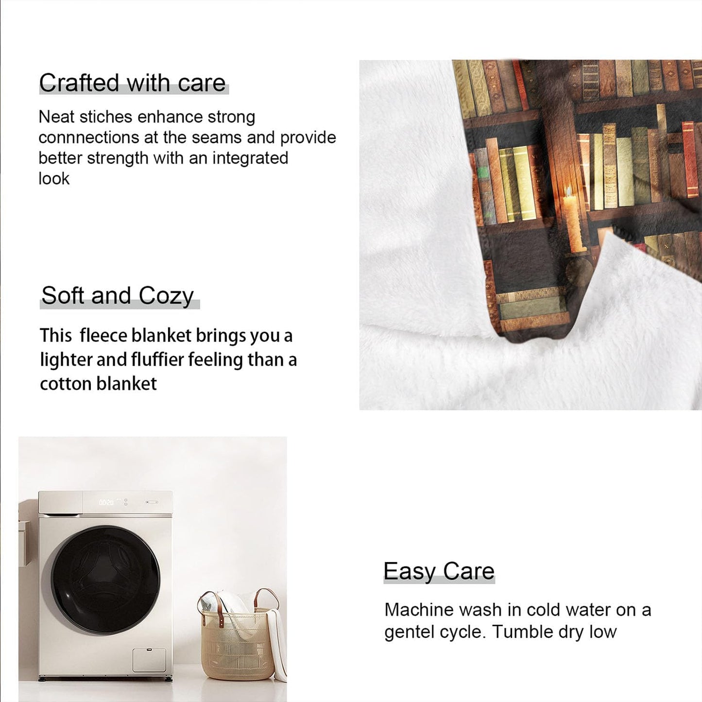 Blanket with Books on It, Soft Warm Fleece Throw Blankets for Book Lovers Gift Ideas, Vintage Library Bookshelf Candlelight, 40"x50"