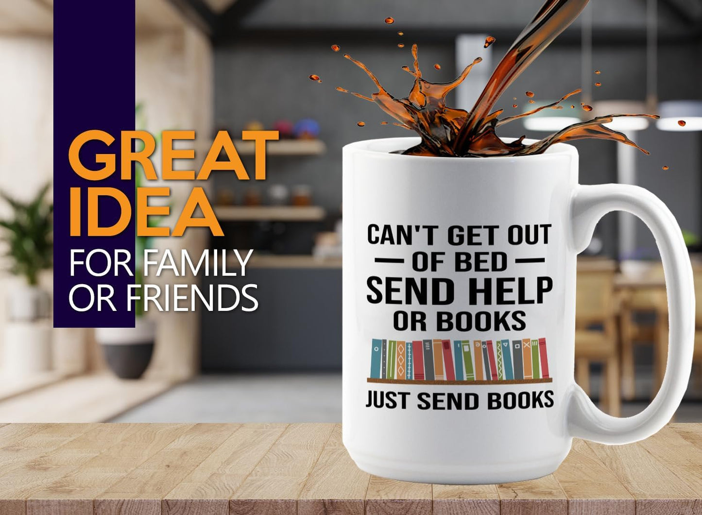 Book Lover Coffee Mug 15oz White -Just Send Books - Writer Editor Bookish Librarian Bibliophile Bookish Grammar Philosophers
