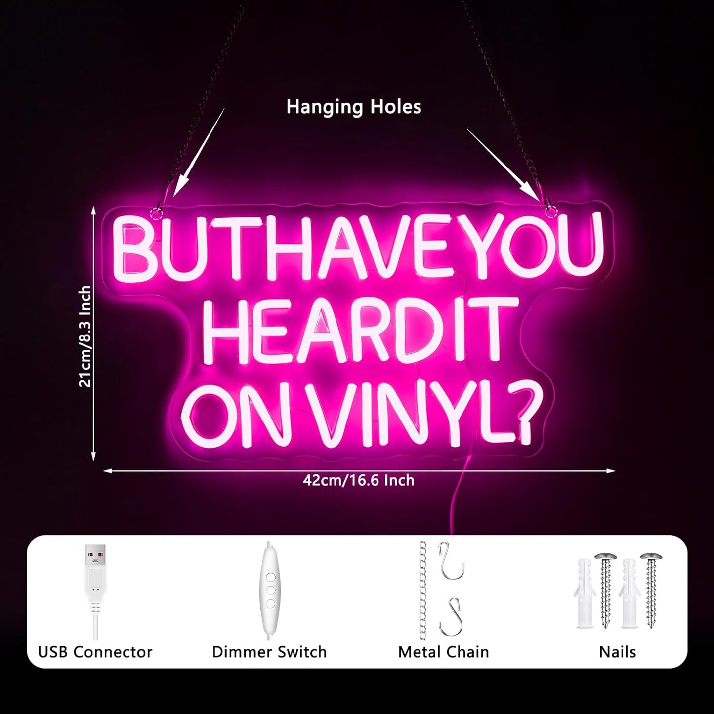 But Have You Heard It On Vinyl Neon Sign, Neon Signs for Wall Decor, LED Light Up Signs for Bedroom Bar Music Live Room Recording Studio Decorations