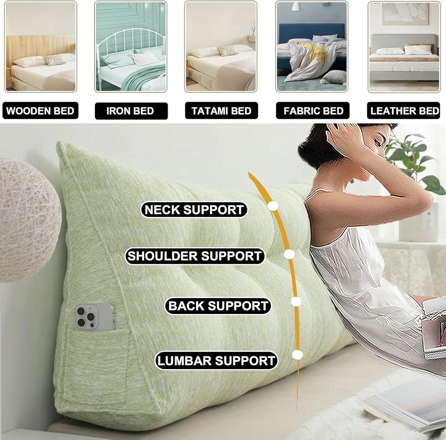 Large Upholstered Headboard Cushion Wedge Reading Pillow Stripe Headboard Backrest Bed Rest Support Pillowboard Daybed Bunk Bed Dorm Bolster~/
