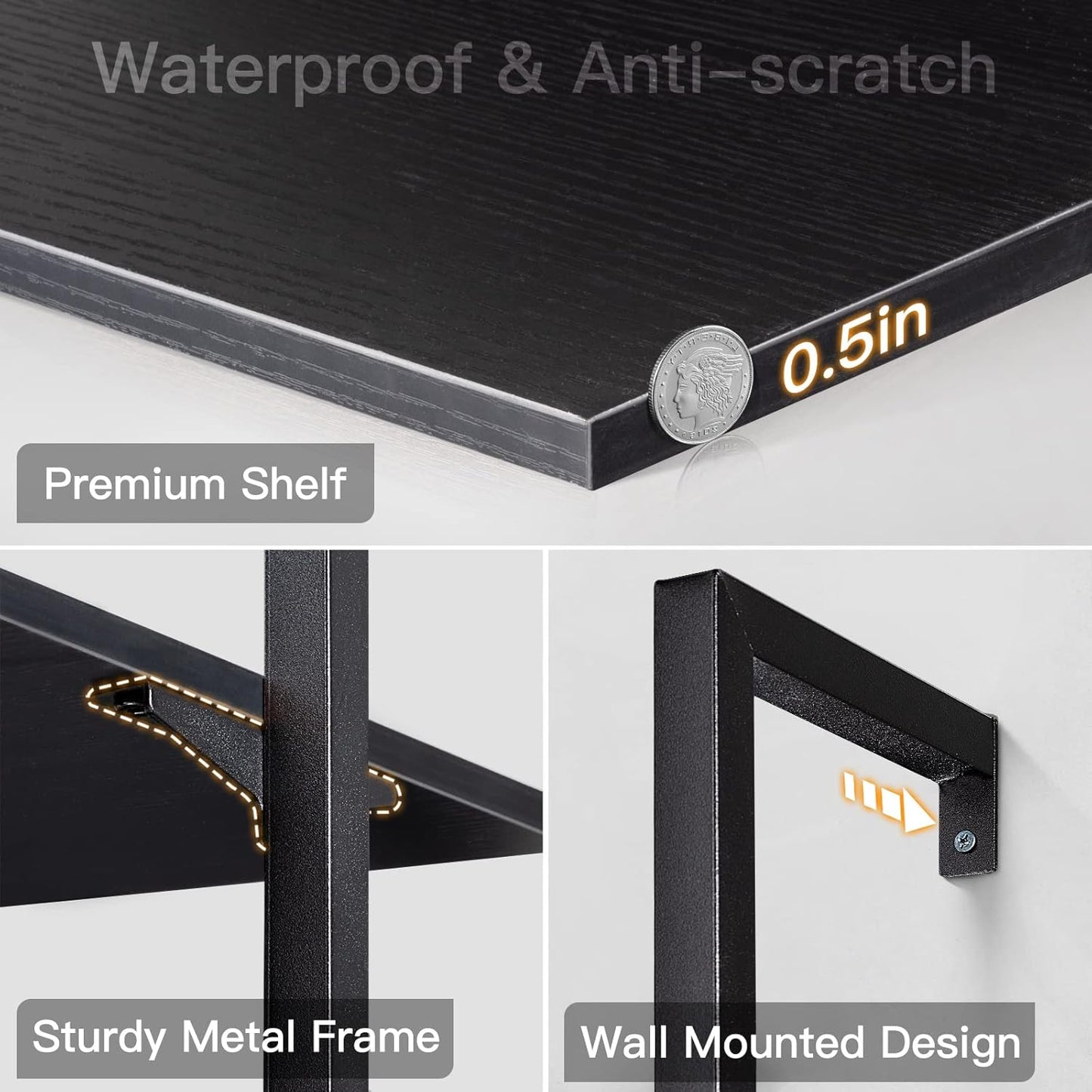 ODK 6-Tier Ladder Shelf, Book Shelf with Metal Frame, Bookcase for Living Room, Home Office, Kitchen & Bedroom, Space Saving Freestanding Organizer Rack, Black (10" D x 24" W x 87" H)