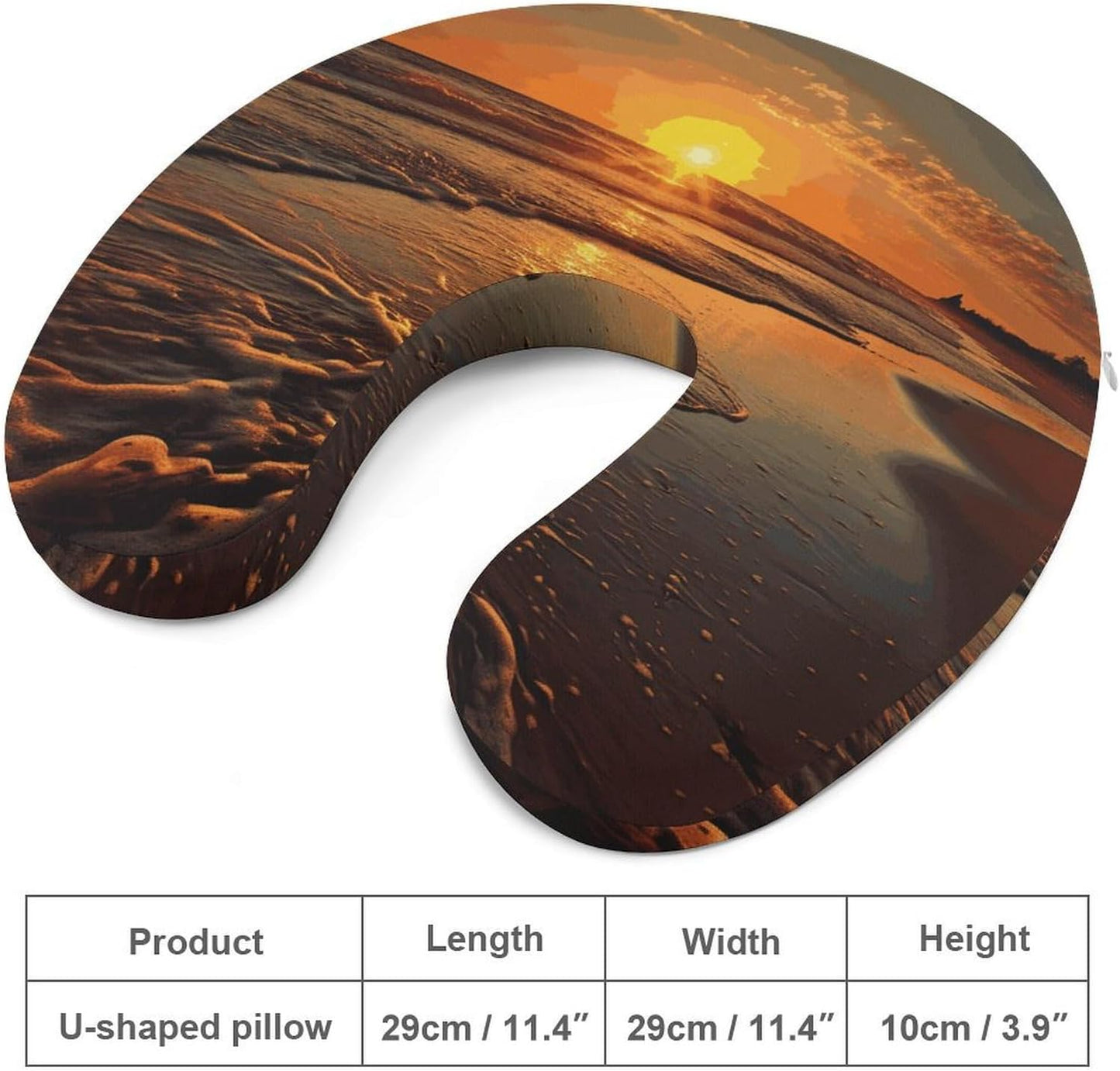 Orange Sunrise Beach Neck Pillow Memory Foam U Shaped Pillows Portable Pillows for Shoulder Travel Head Support Pillow with Concealed Zipper for Airplane Car Home Office